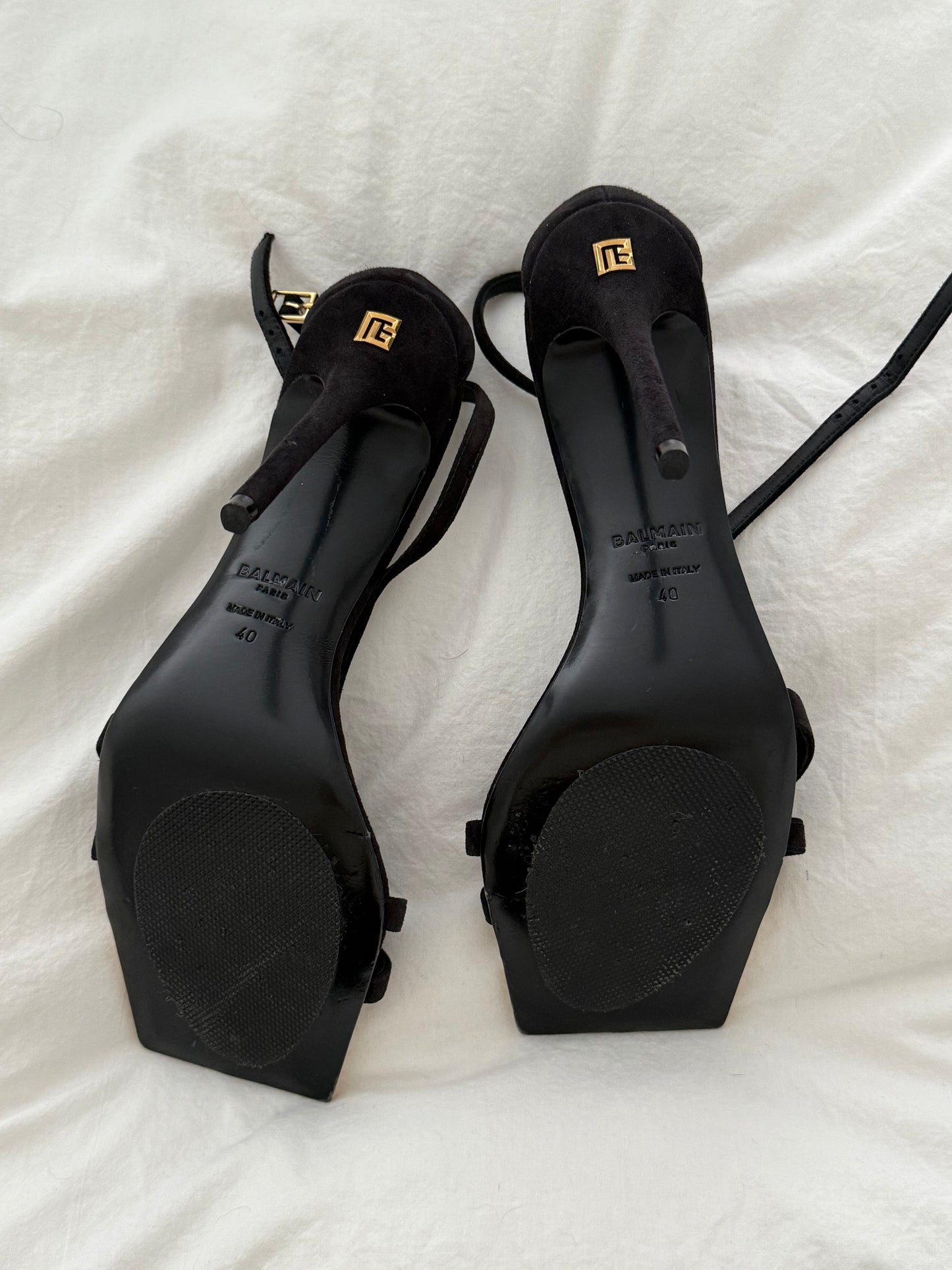 Balmain Black and Gold Lip Sandals
