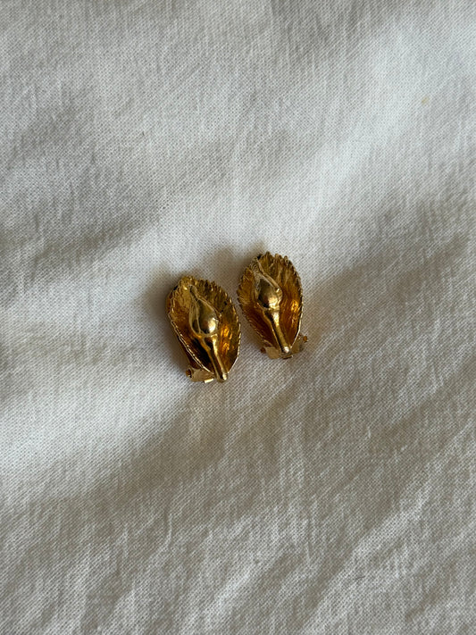 Vintage 1970s–80s Flora Danica Rose Bud Gold Plated Clip-On Earrings