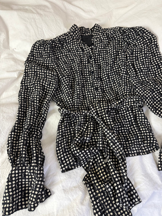 Vintage 1970s Yves Saint Laurent Button Up Shirt with Star Print and Monogram