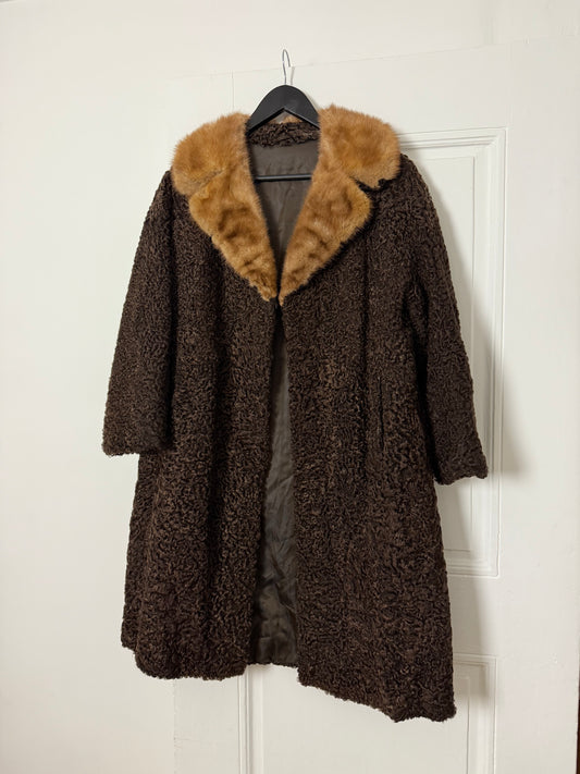 1950s Vintage Fur Coat in Deep Brown with Soft Contrast Collar
