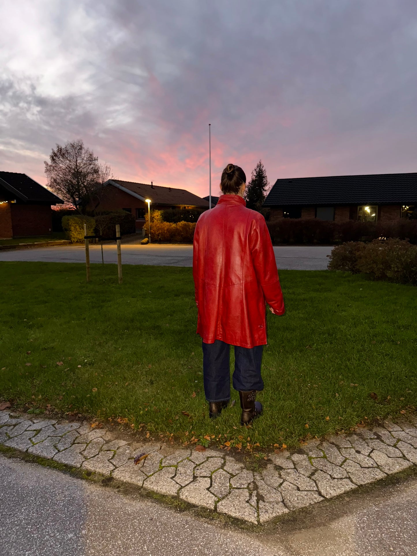 Vintage Red Long Leather Jacket