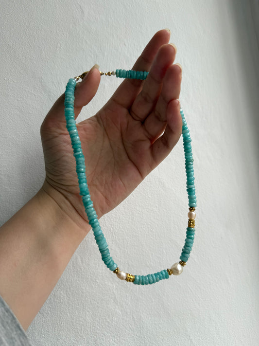 Amanda Marcucci Larimar and Fresh Water Pearls Necklace