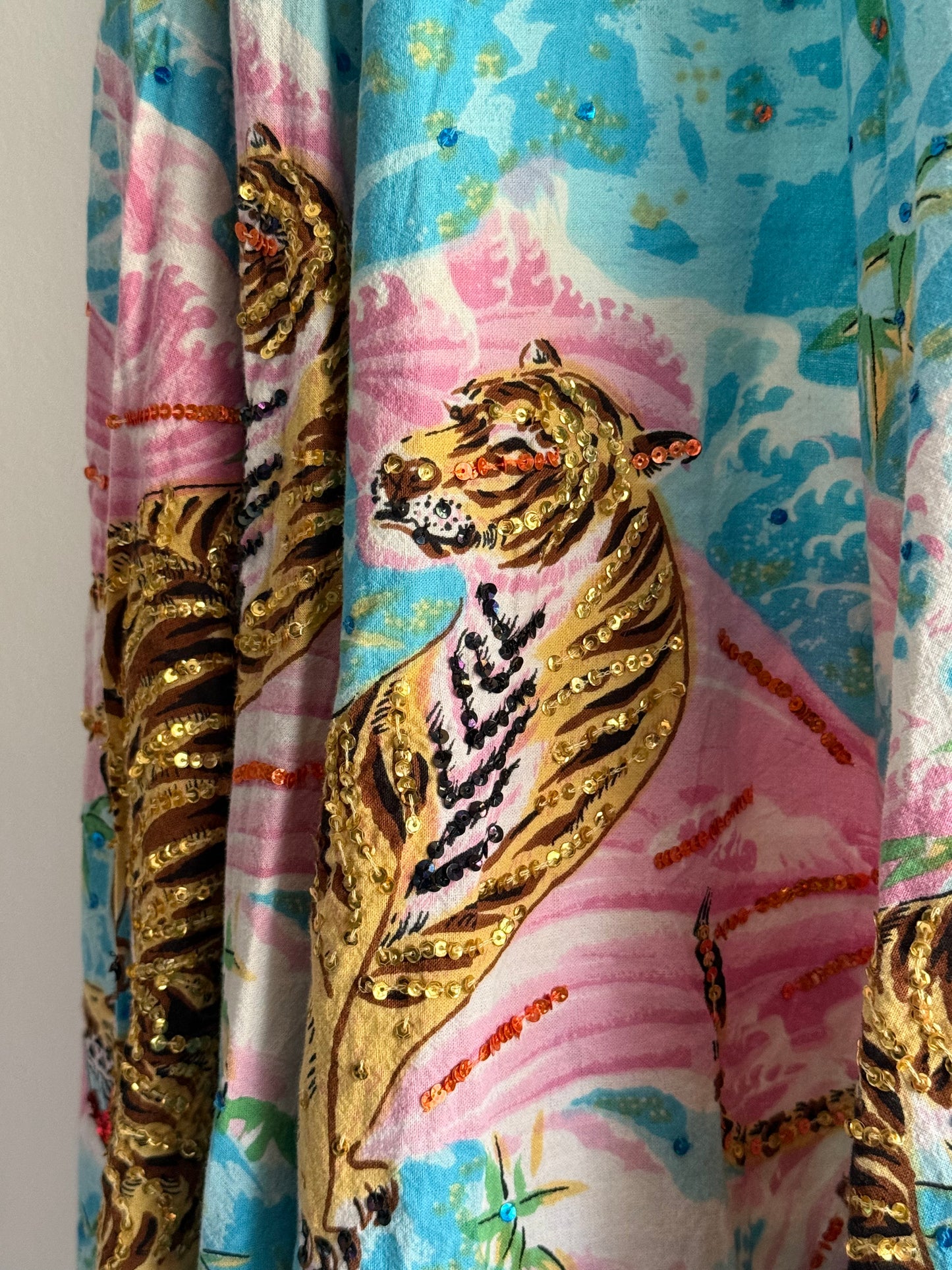 Rare Vintage Monica Paris Embellished Tiger Print Skirt