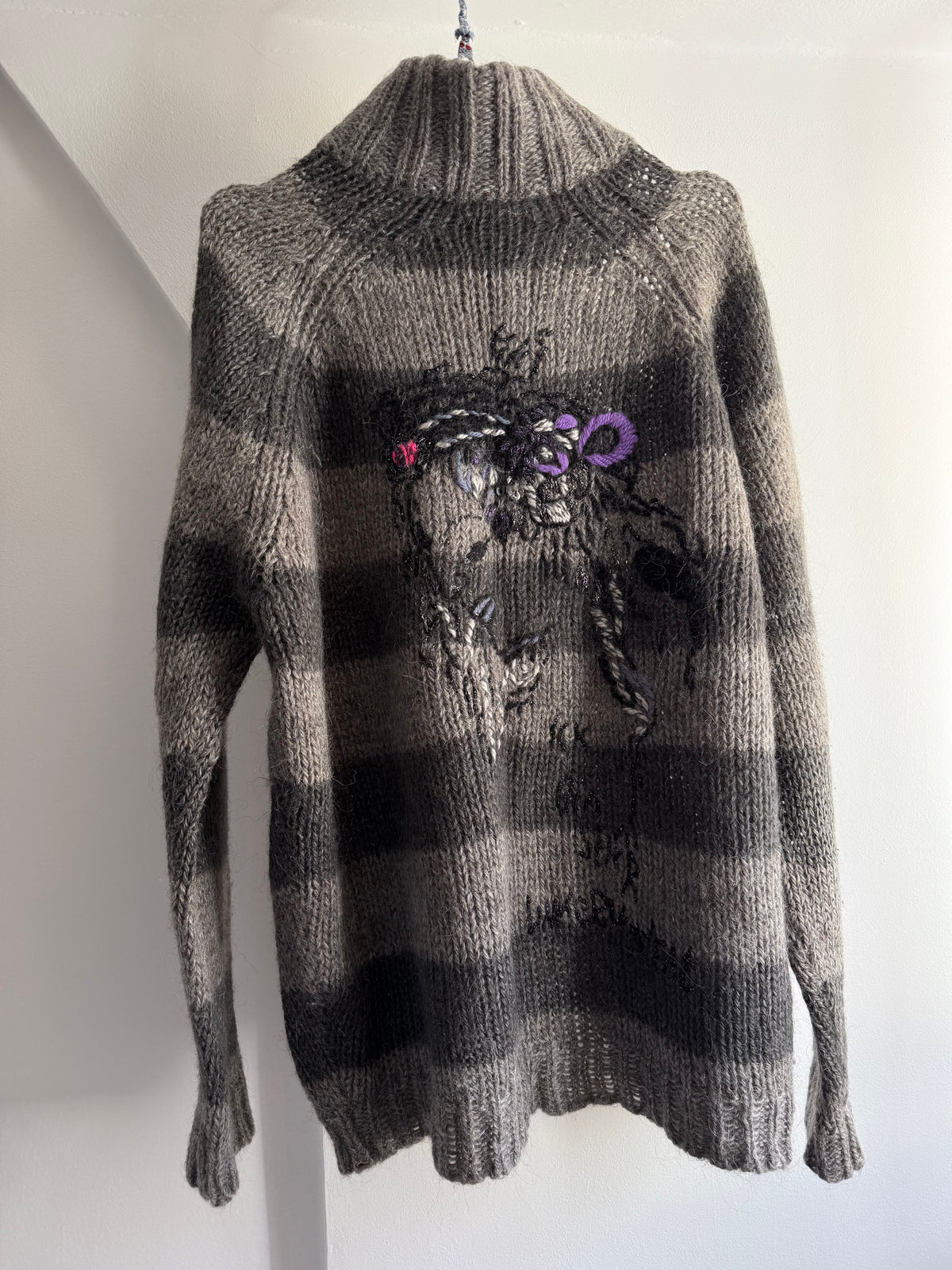 Baum und Pferdgarten Striped Alpaca Wool Embroidered Cardigan