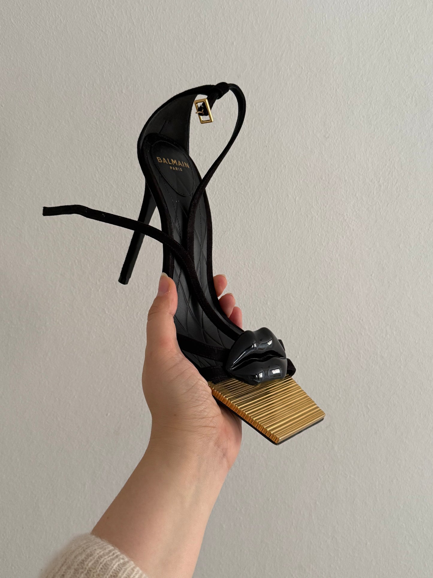 Balmain Black and Gold Lip Sandals