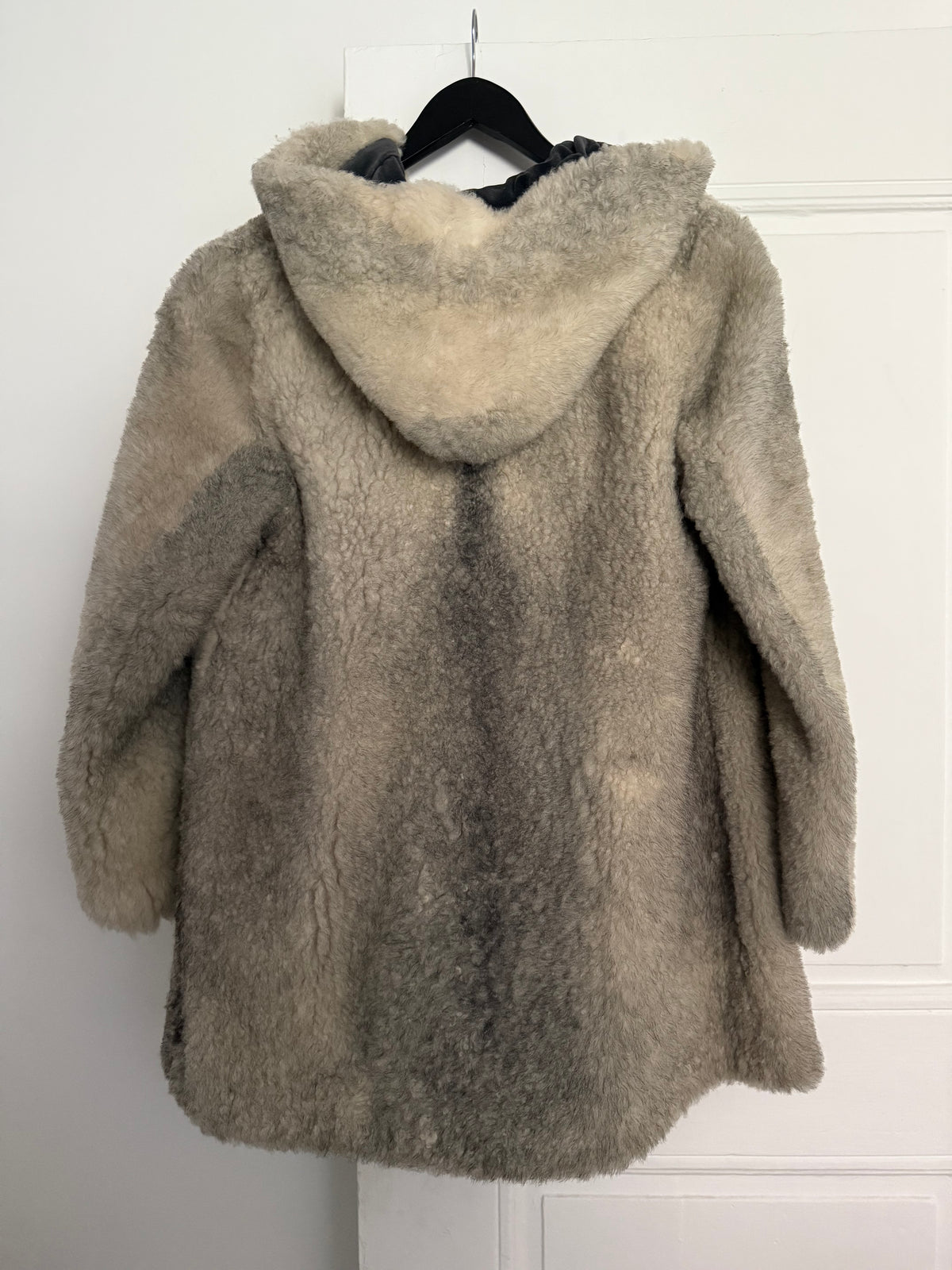 Vintage P. Præst & Søn Grey Shearling Hooded Long Coat