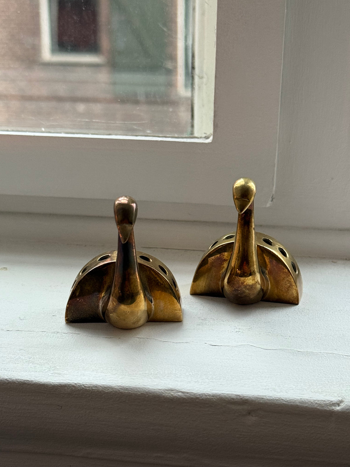 Vintage Brass Swan Cocktail Pick Holders Set of 2