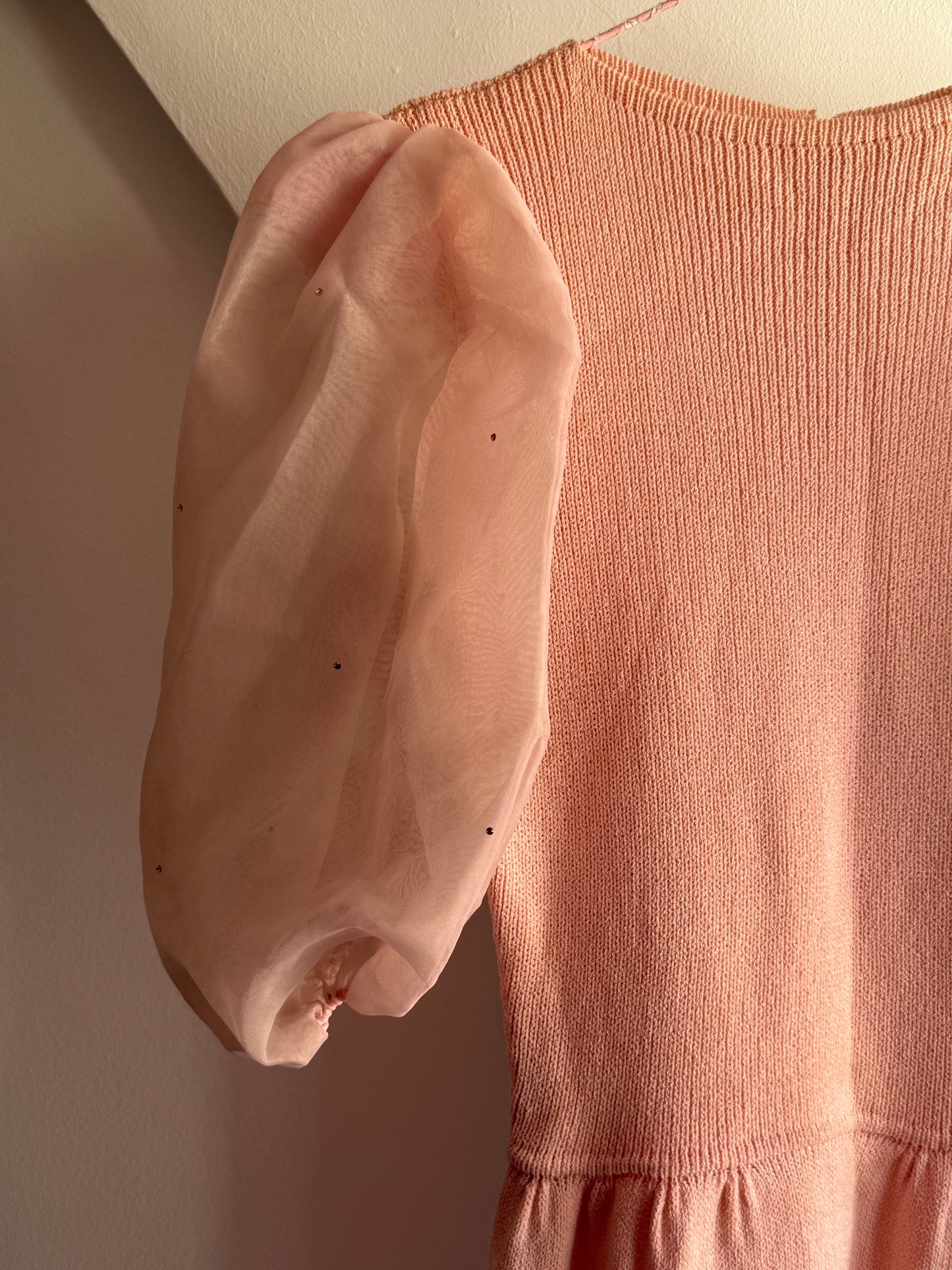 Vintage Blush Puff Sleeve Knit Dress
