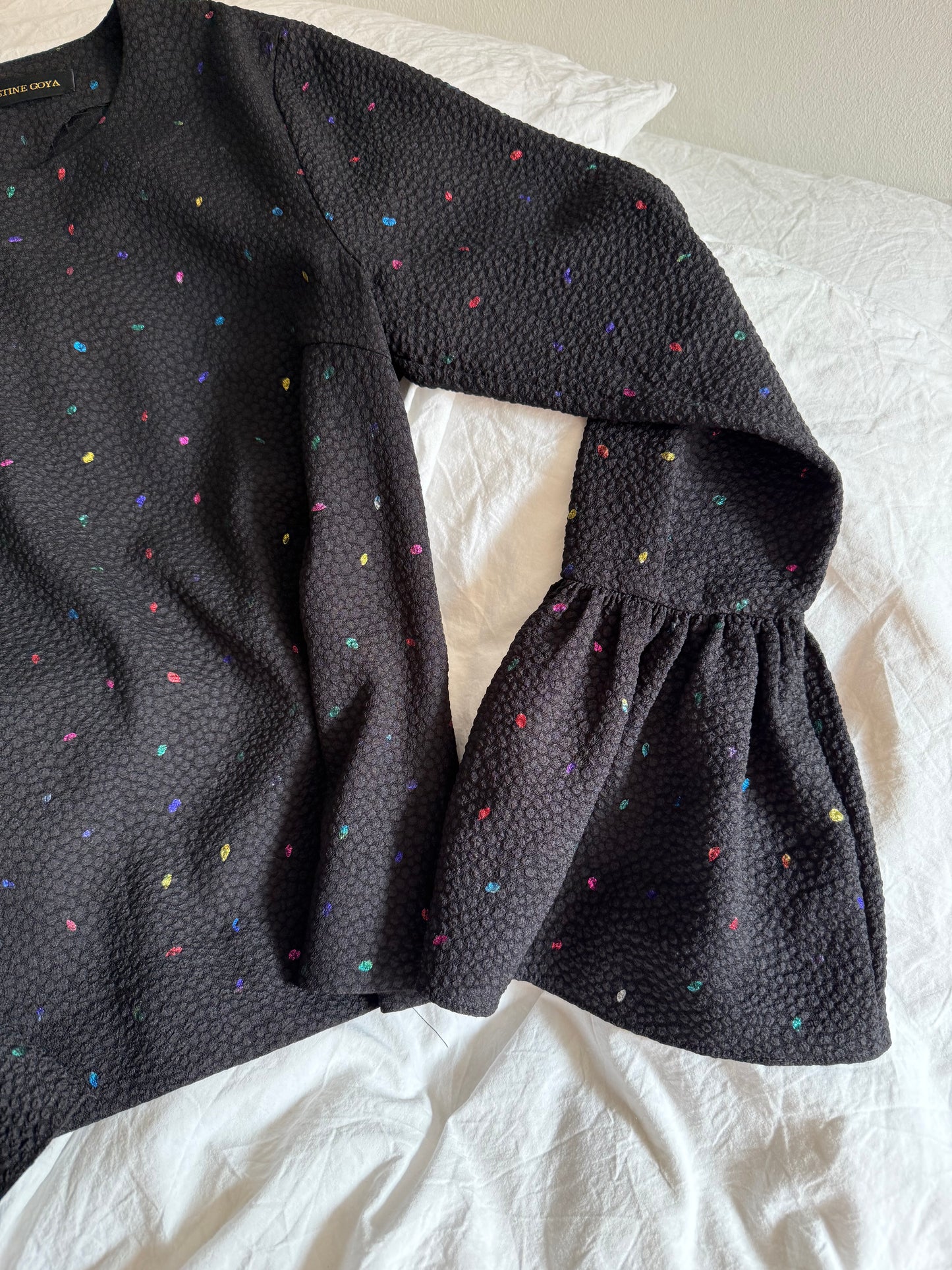 Stine Goya Top with Colorful Glitter Details and Balloon Sleeves