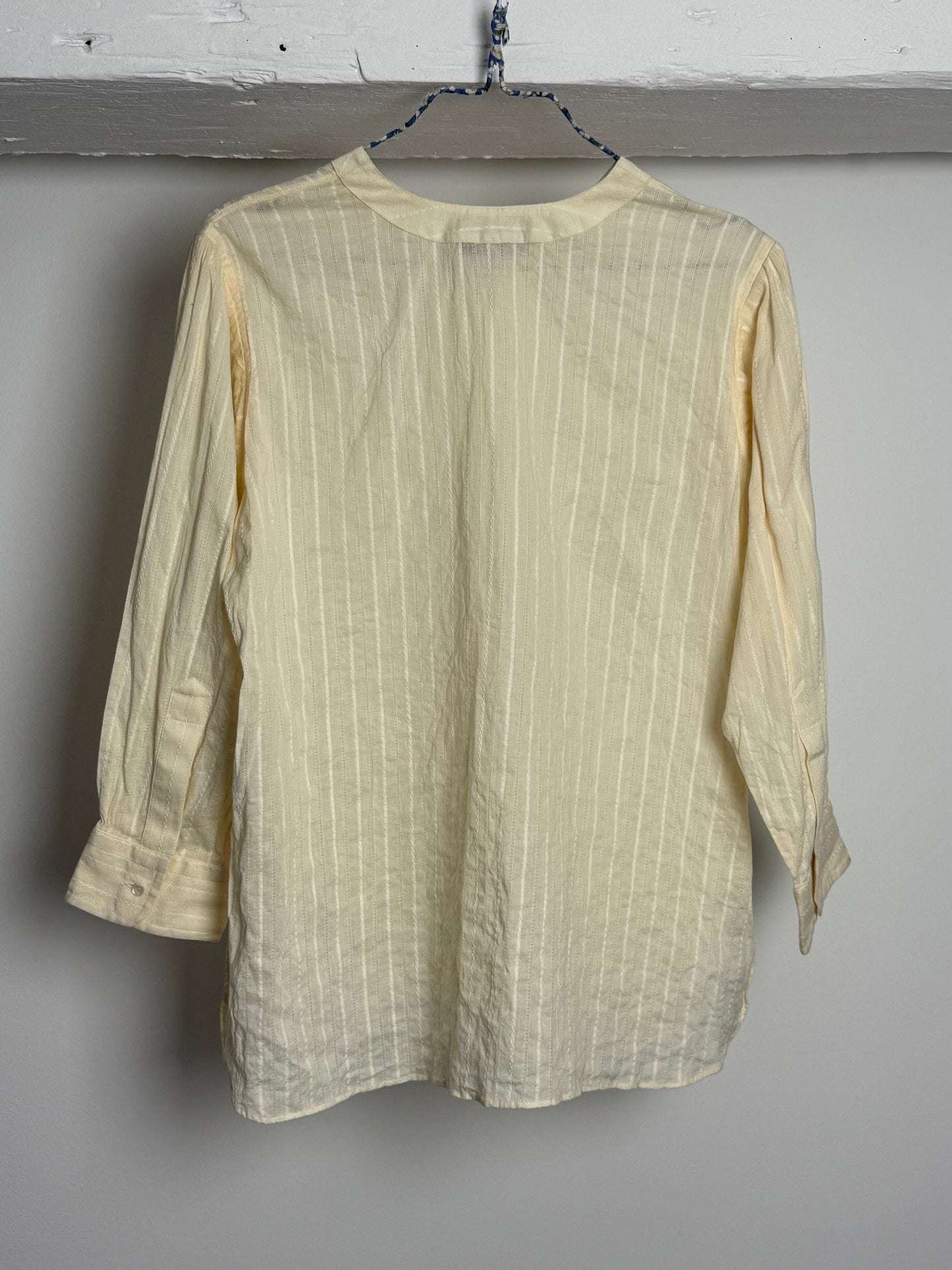 Christensen x Sigersen Cream Textured Cotton Blouse with Cropped Sleeves and Embroidered Star Detail