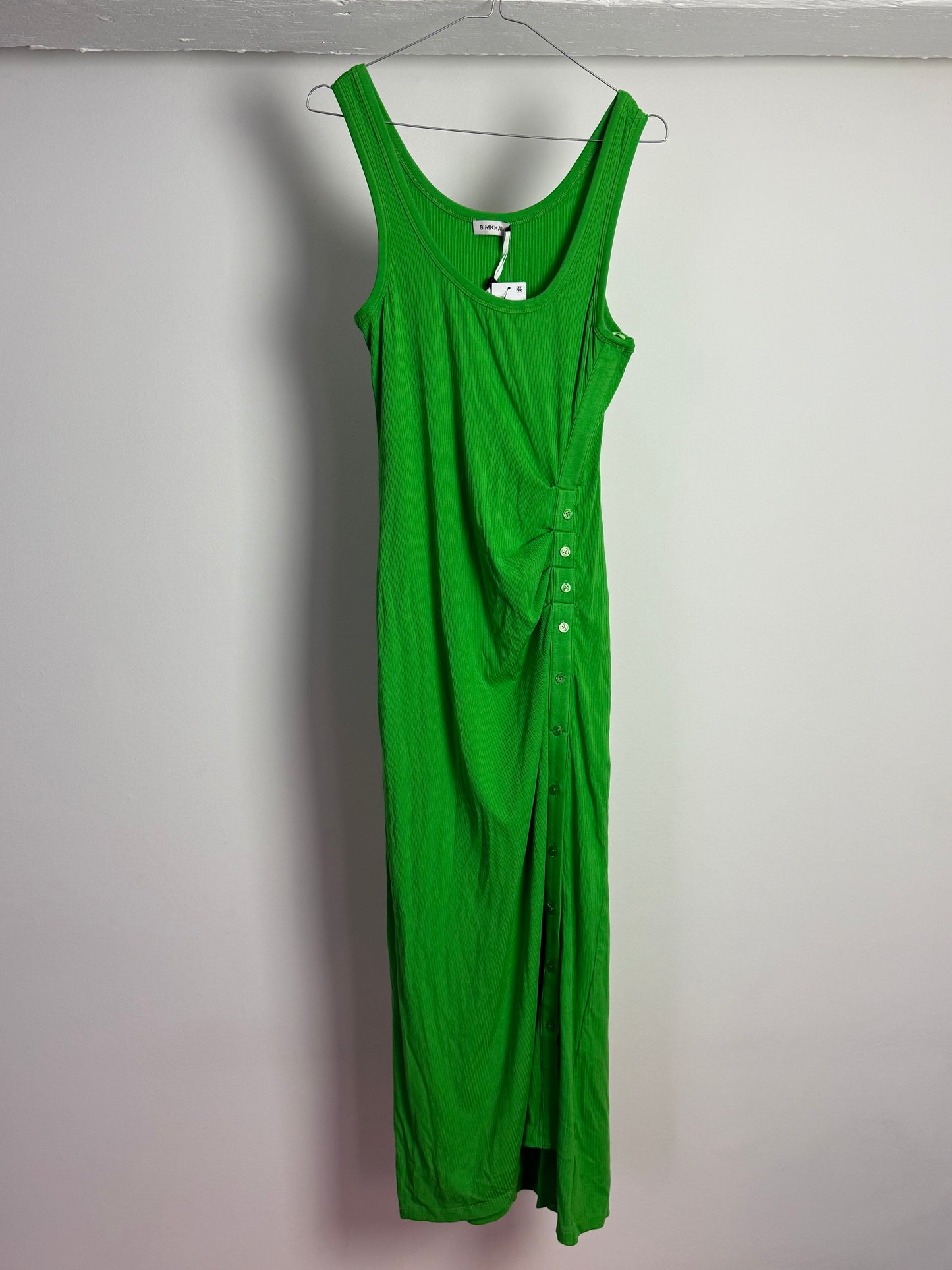 Simkhai Green Ribbed Midi Dress With Button Detail
