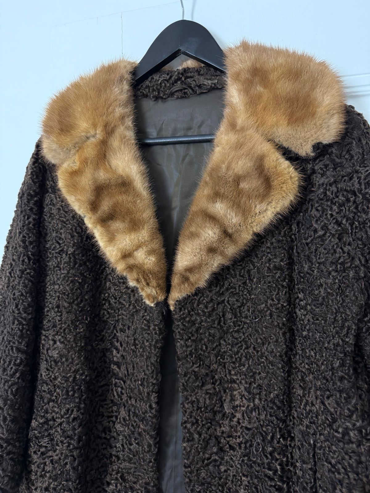 1950s Vintage Fur Coat in Deep Brown with Soft Contrast Collar