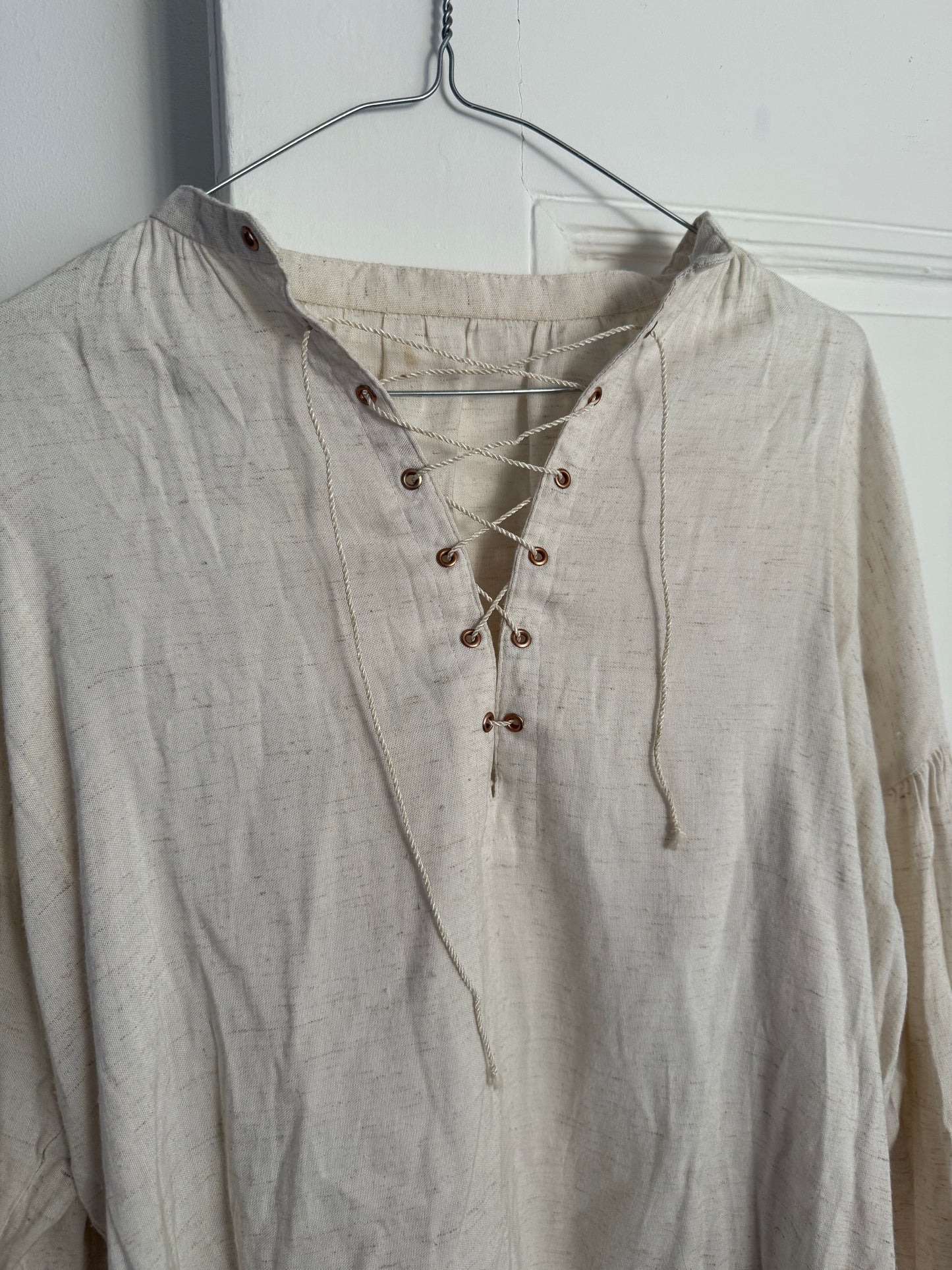 Vintage Ivory Sailor Lace-Up Linen Tunic Blouse/Dress