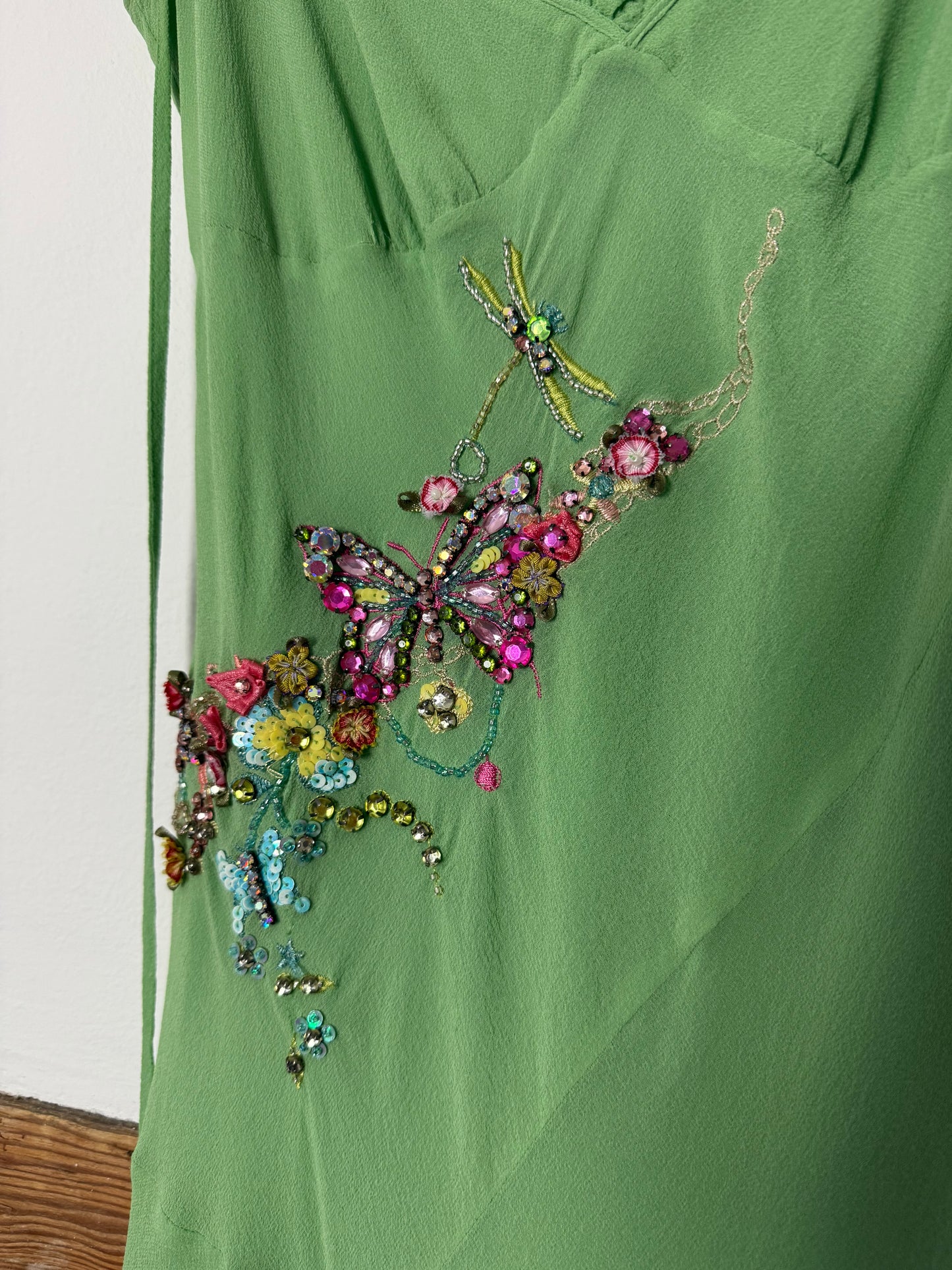 Vintage Karen Millen Fairy Dress with Embroidered Butterfly, Flowers and Dragonfly