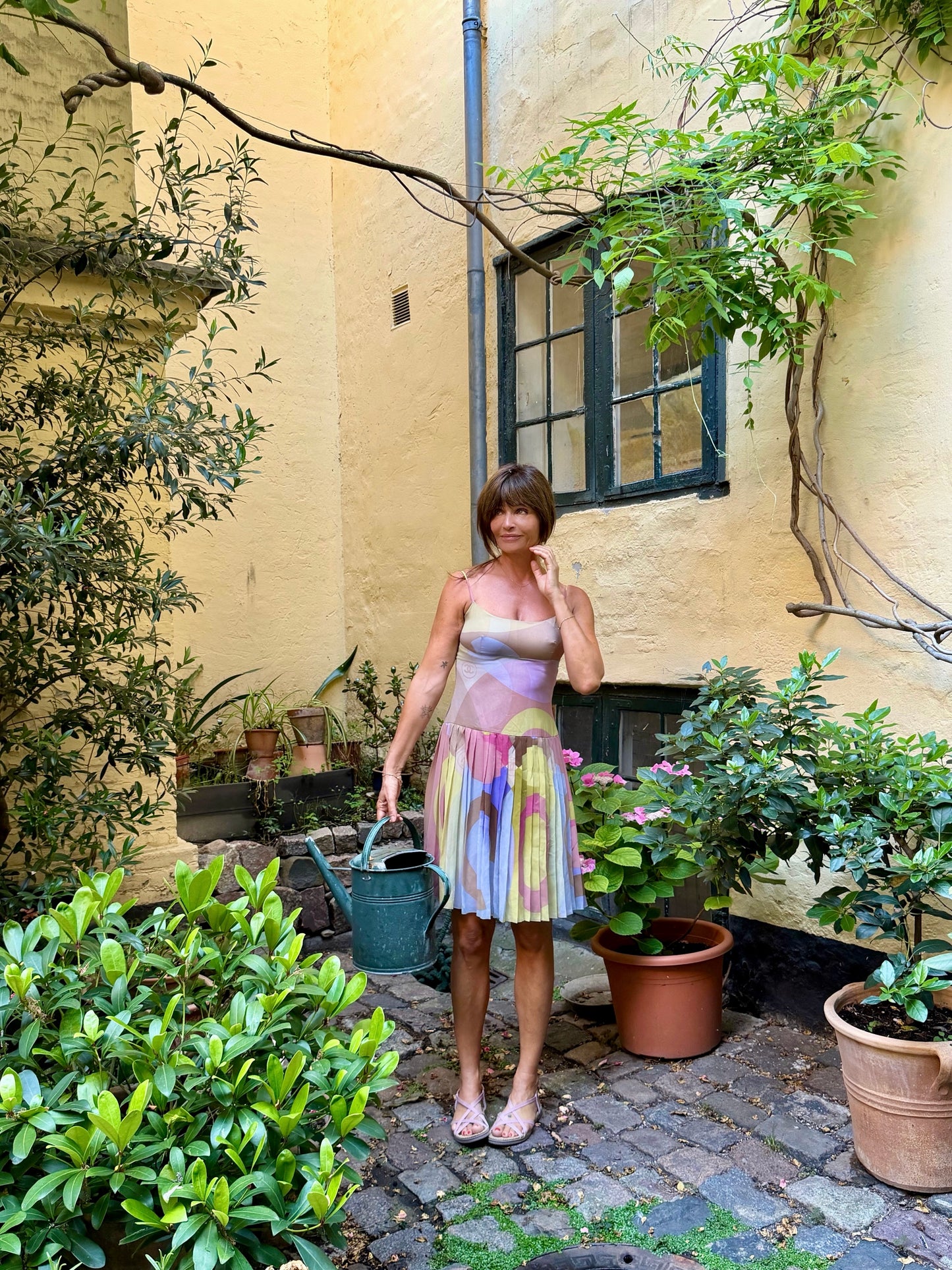 Iconic Vintage Chanel Silk Pleated Dress with Multicolor Abstract Print