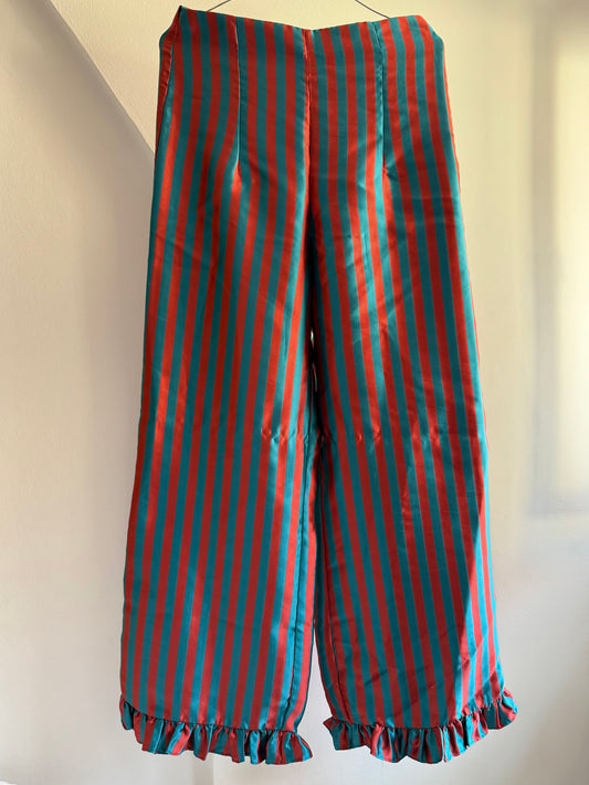 Batsheva Red Blue Stripe Ruffle Trousers