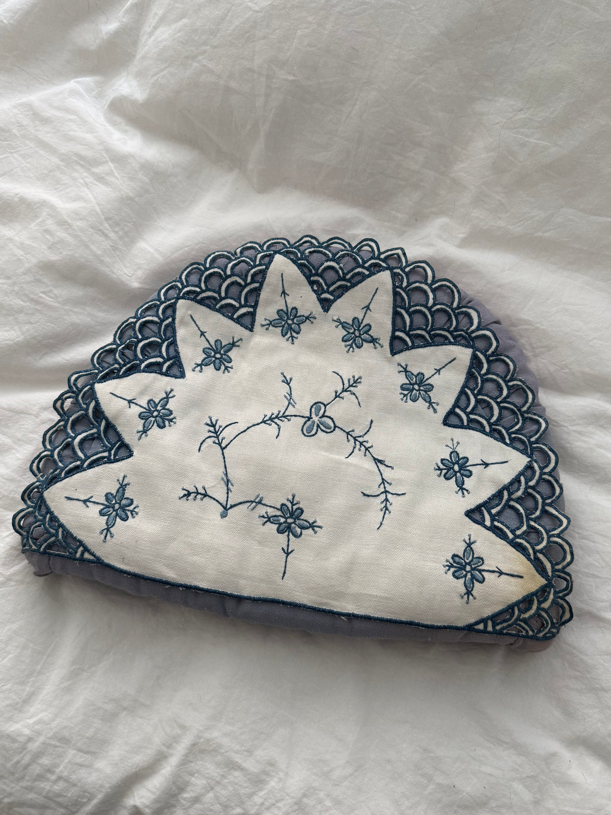 Vintage Blue & White Embroidered Tea Cosy