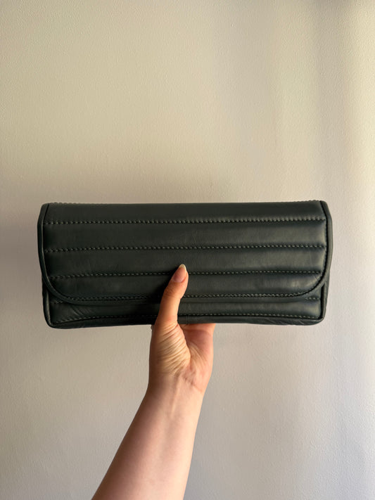 ANINE BING Dark Green Quilted Leather Clutch