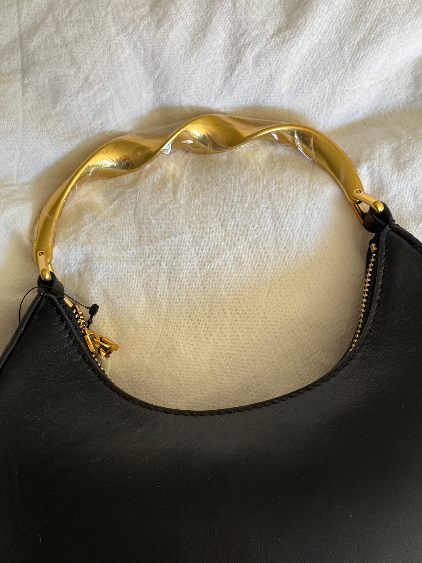 Simkhai Black Leather Handbag with Gold-Finish Hardware