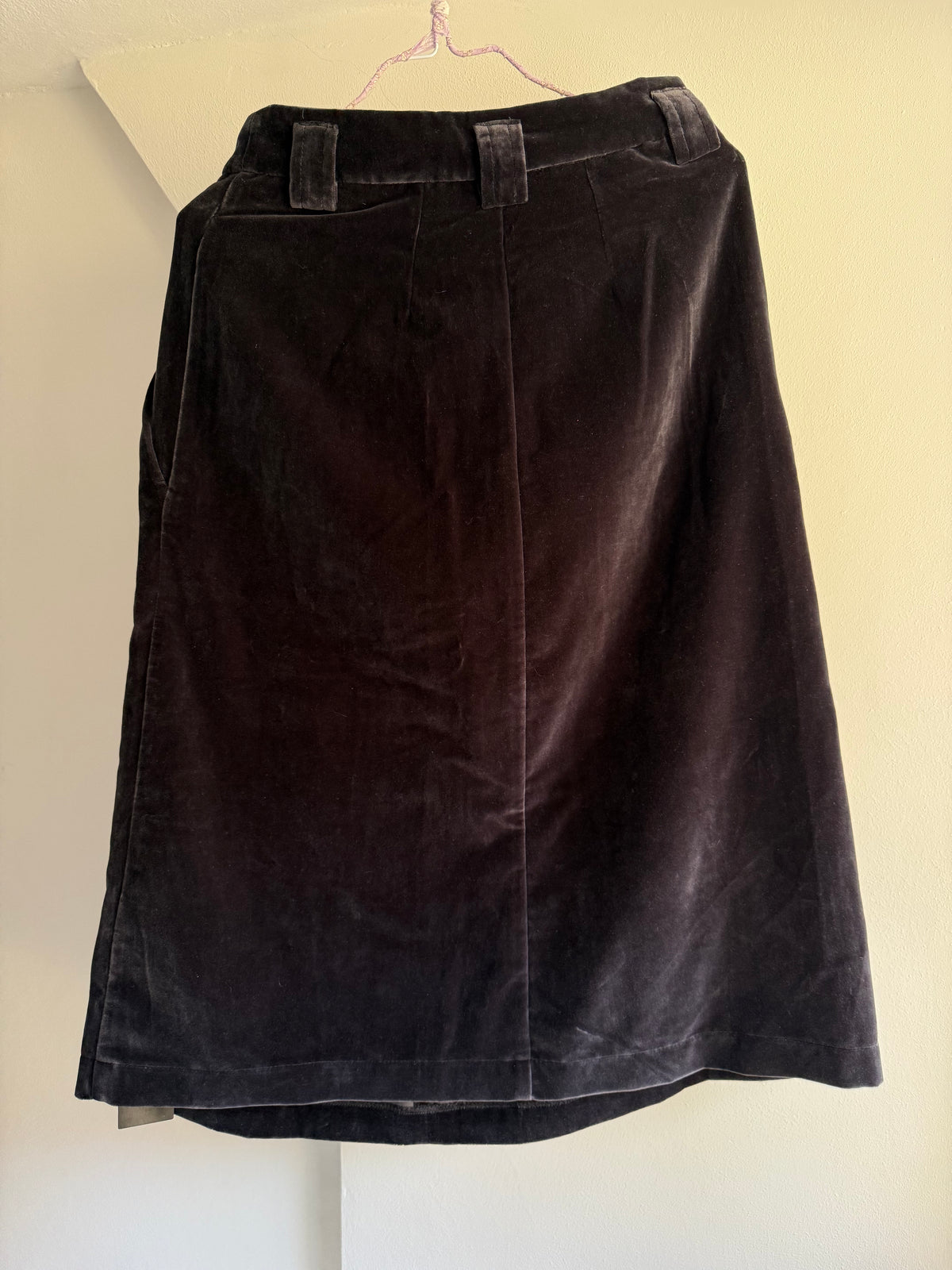 Anntian Dark Grey Velvet A-Line Midi Skirt