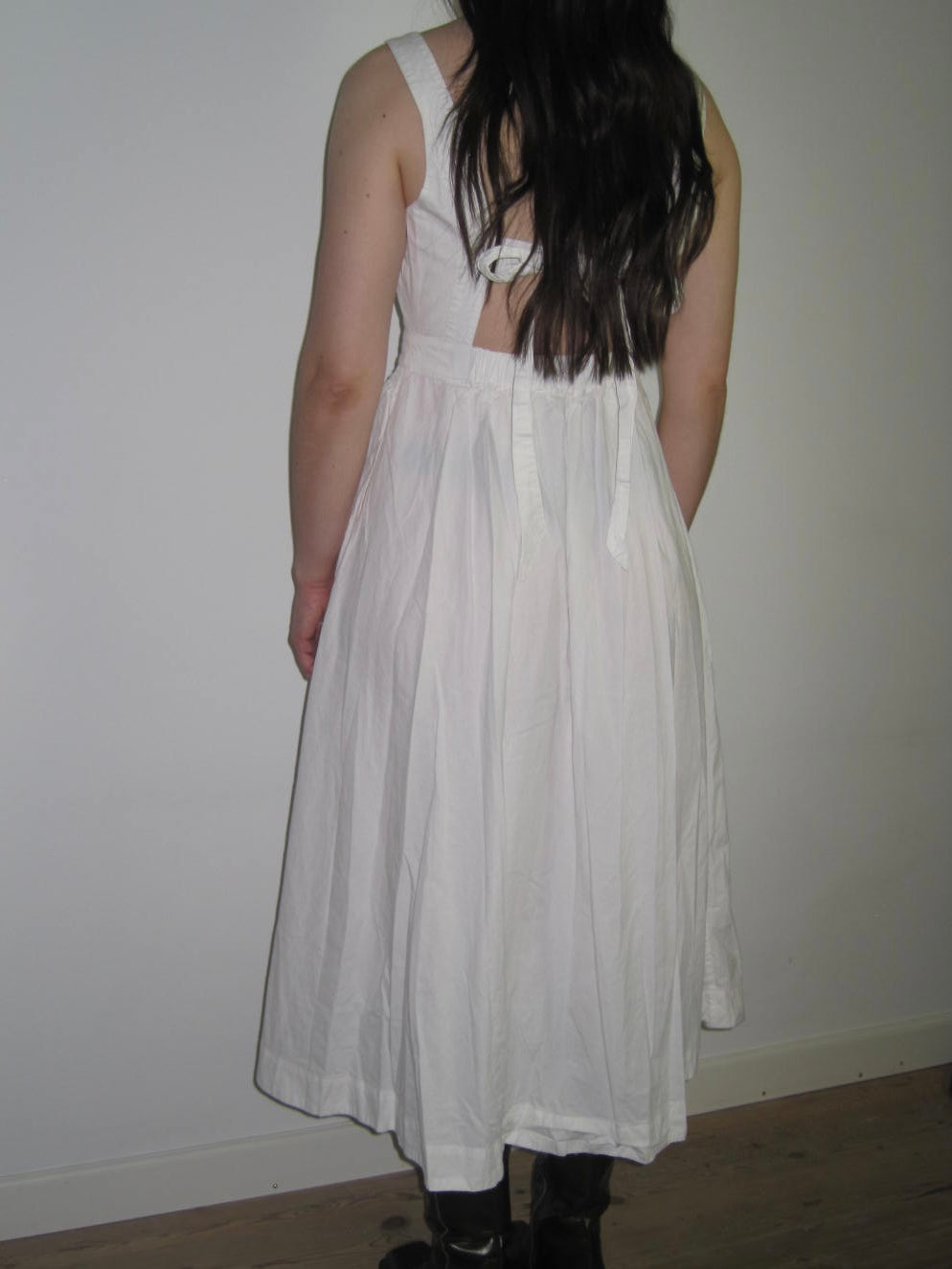 Ciao Lucia White Open Back Cotton Midi Dress with Bow Detail