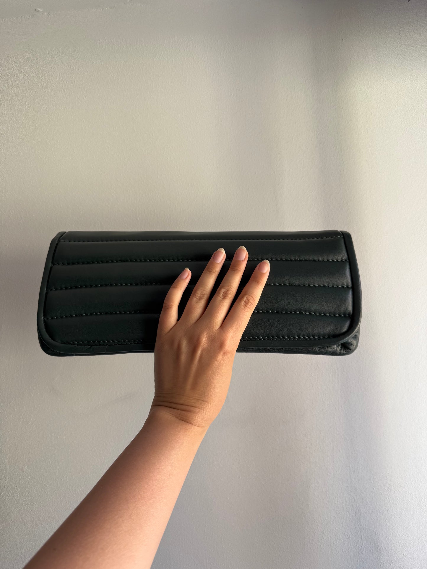 ANINE BING Dark Green Quilted Leather Clutch