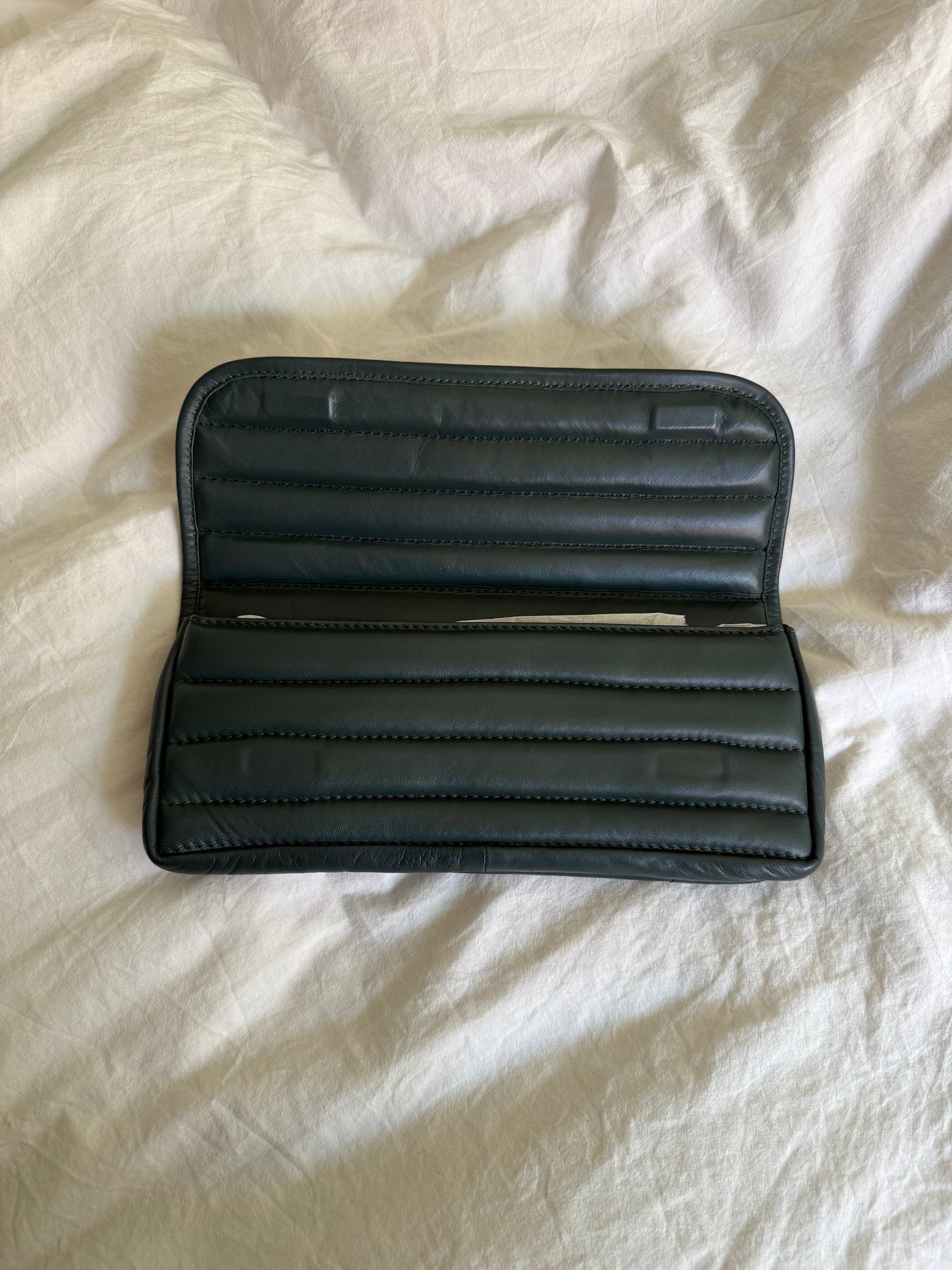 ANINE BING Dark Green Quilted Leather Clutch