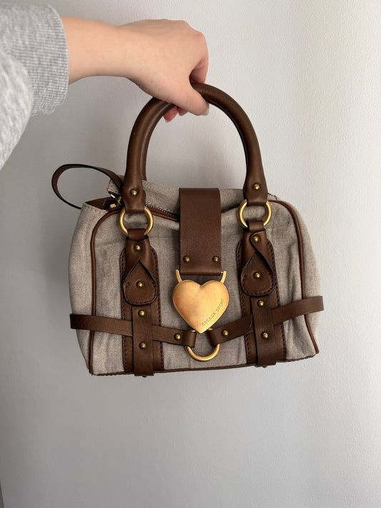 Vintage Escada Sport Canvas and Leather Handbag with Heart Hardware