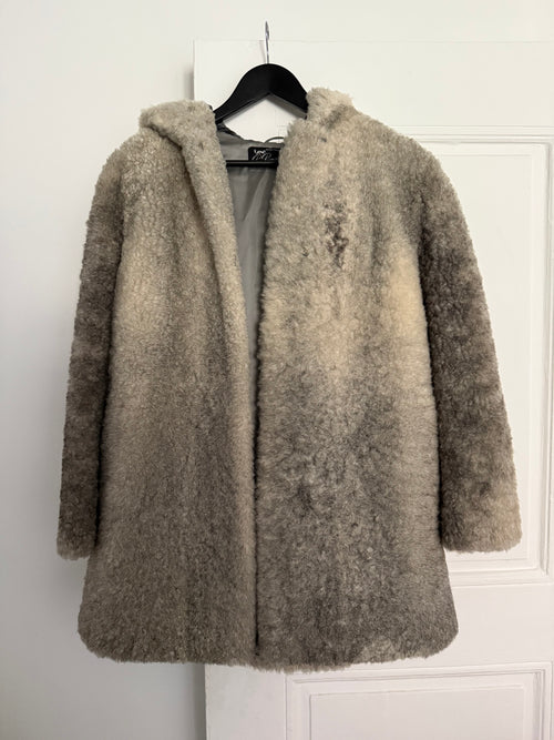 Vintage P. Præst & Søn Grey Shearling Hooded Long Coat