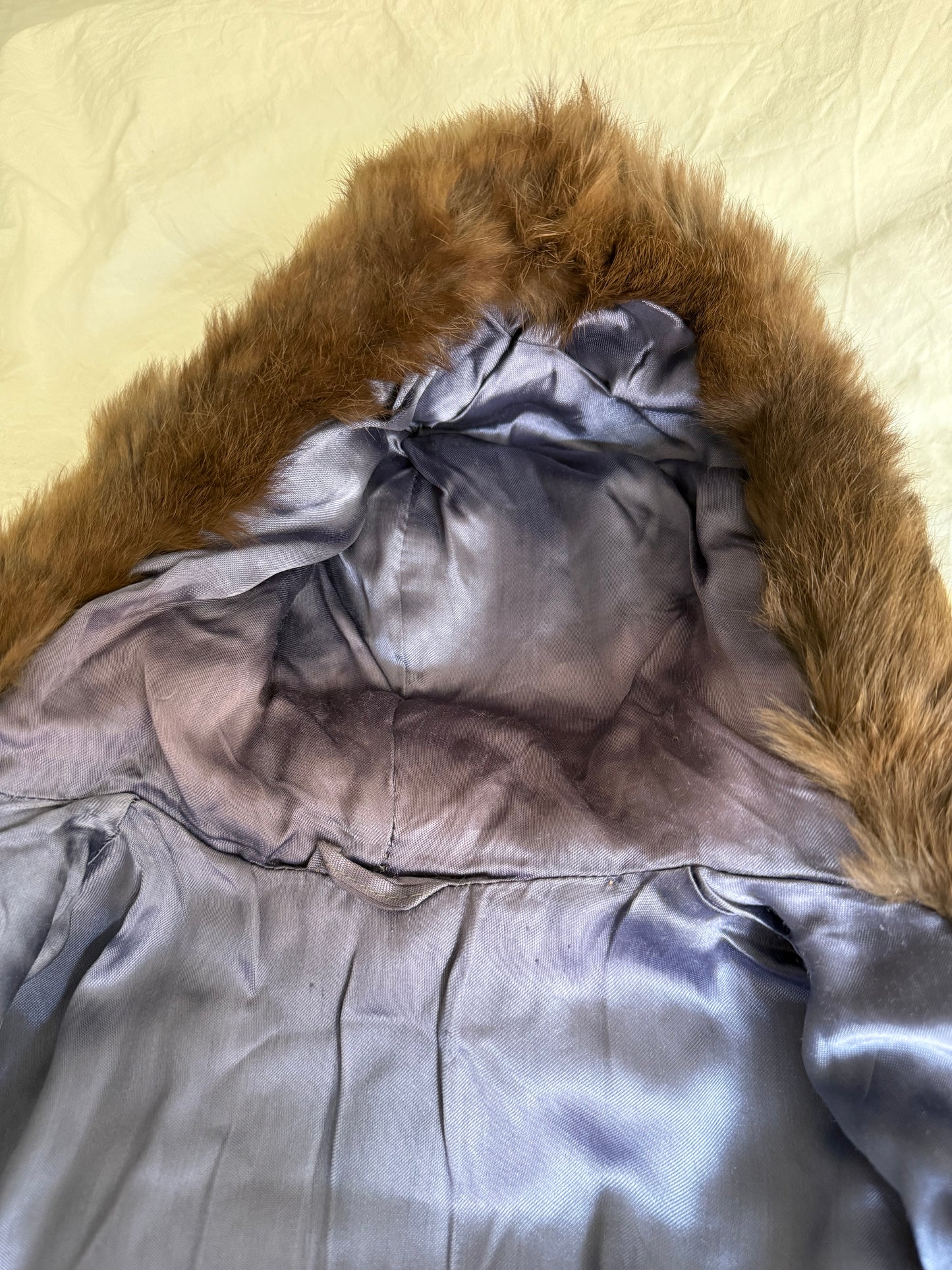 Vintage Children’s Fur Coat with Hoodie and Wood Buttons