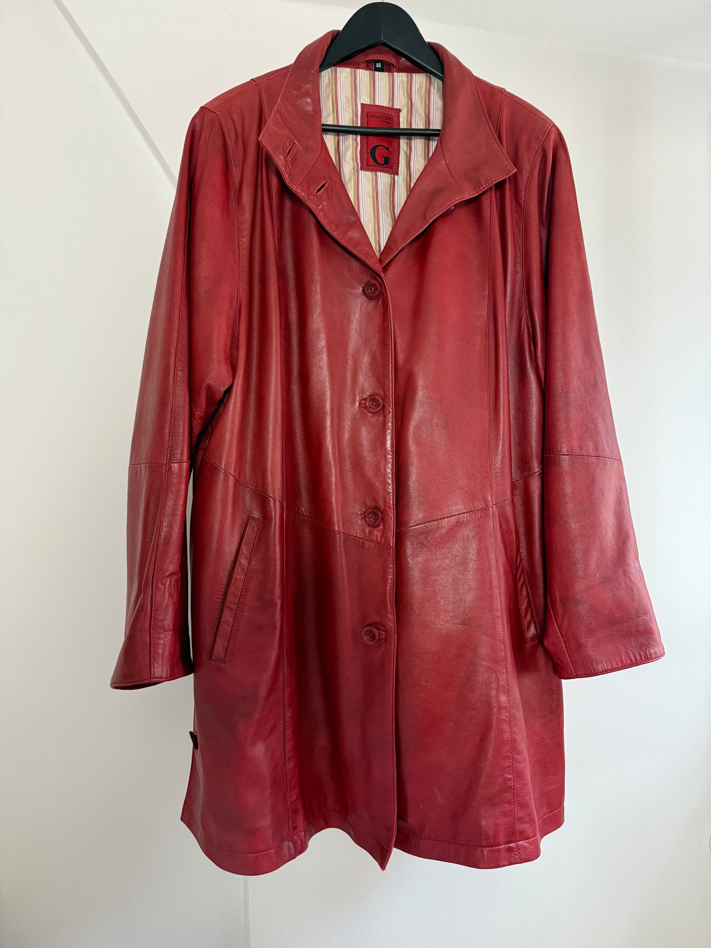 Vintage Red Long Leather Jacket