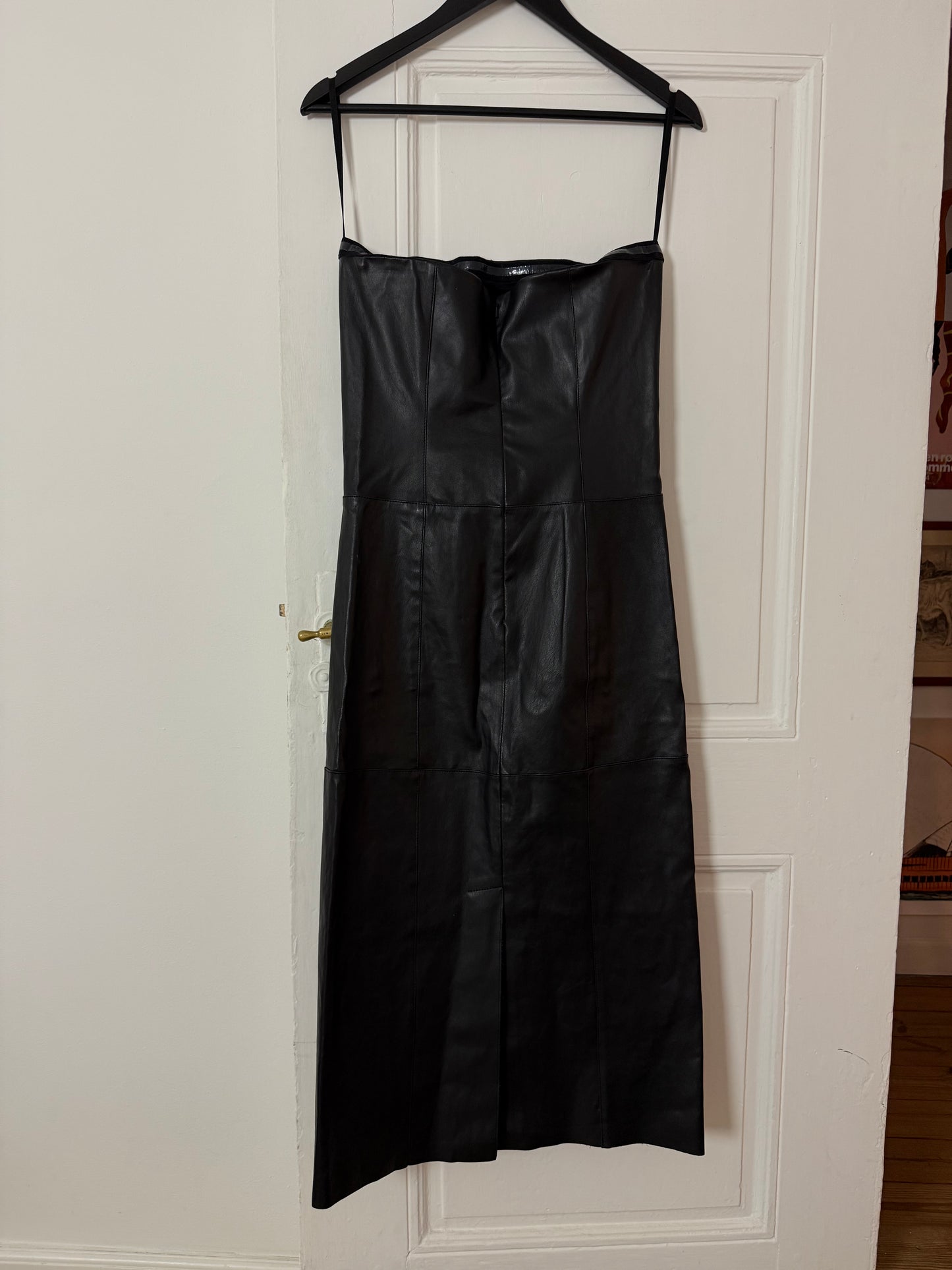 Maje Black Leather Strapless Dress