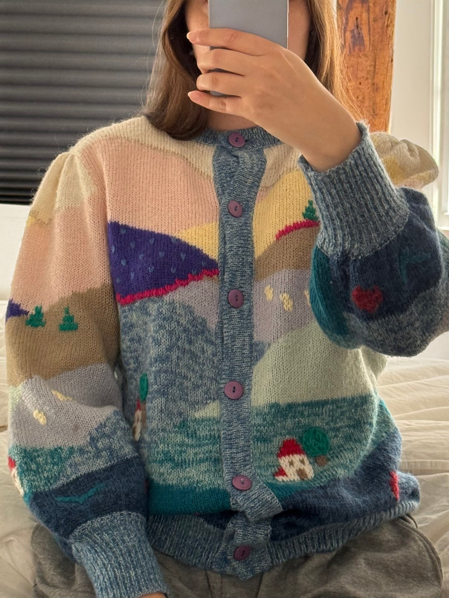 Vintage Cottage Landscape Cardigan