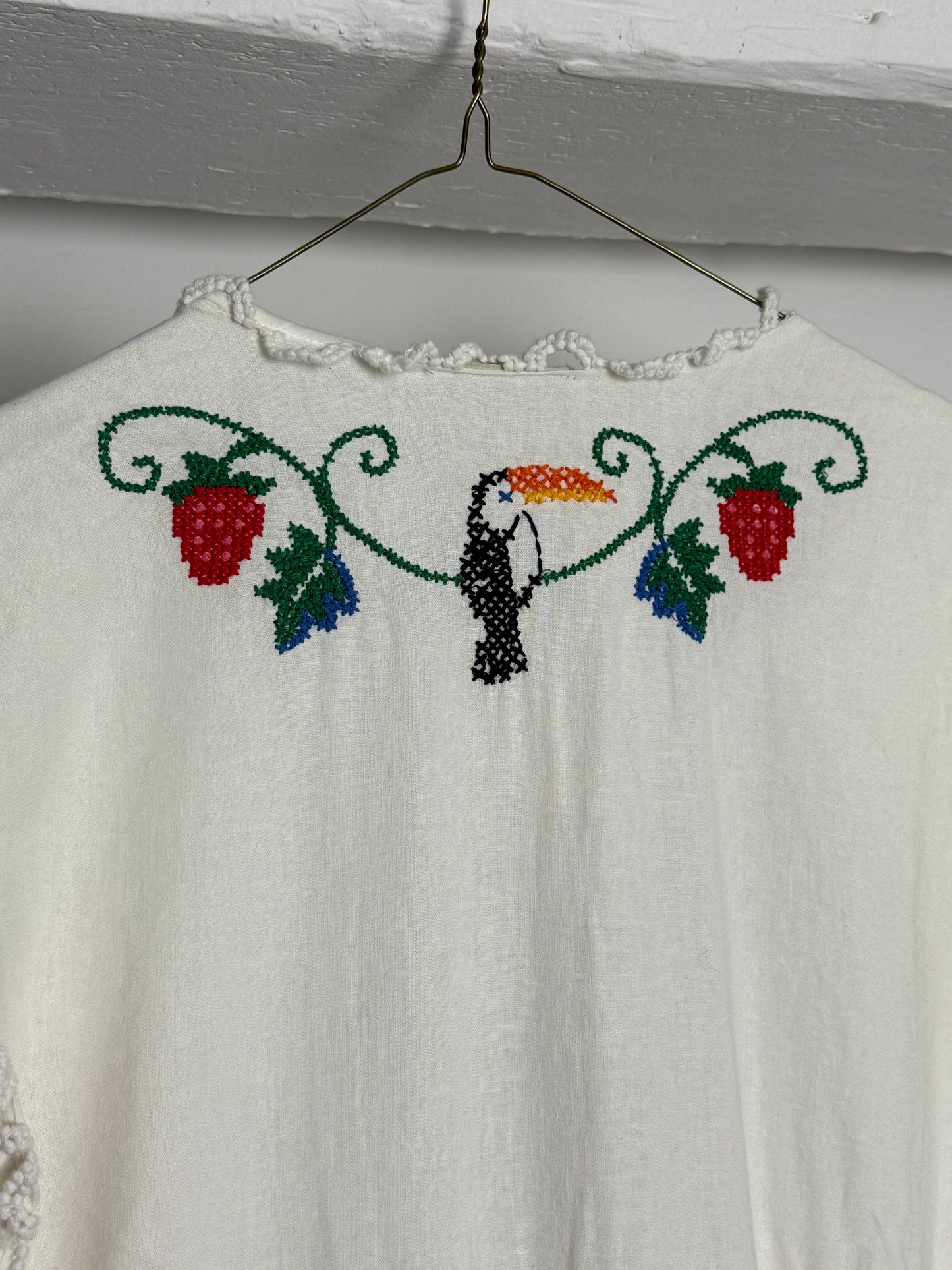 FARM Rio Embroidered Strawberry and Toucan Cotton Playsuit