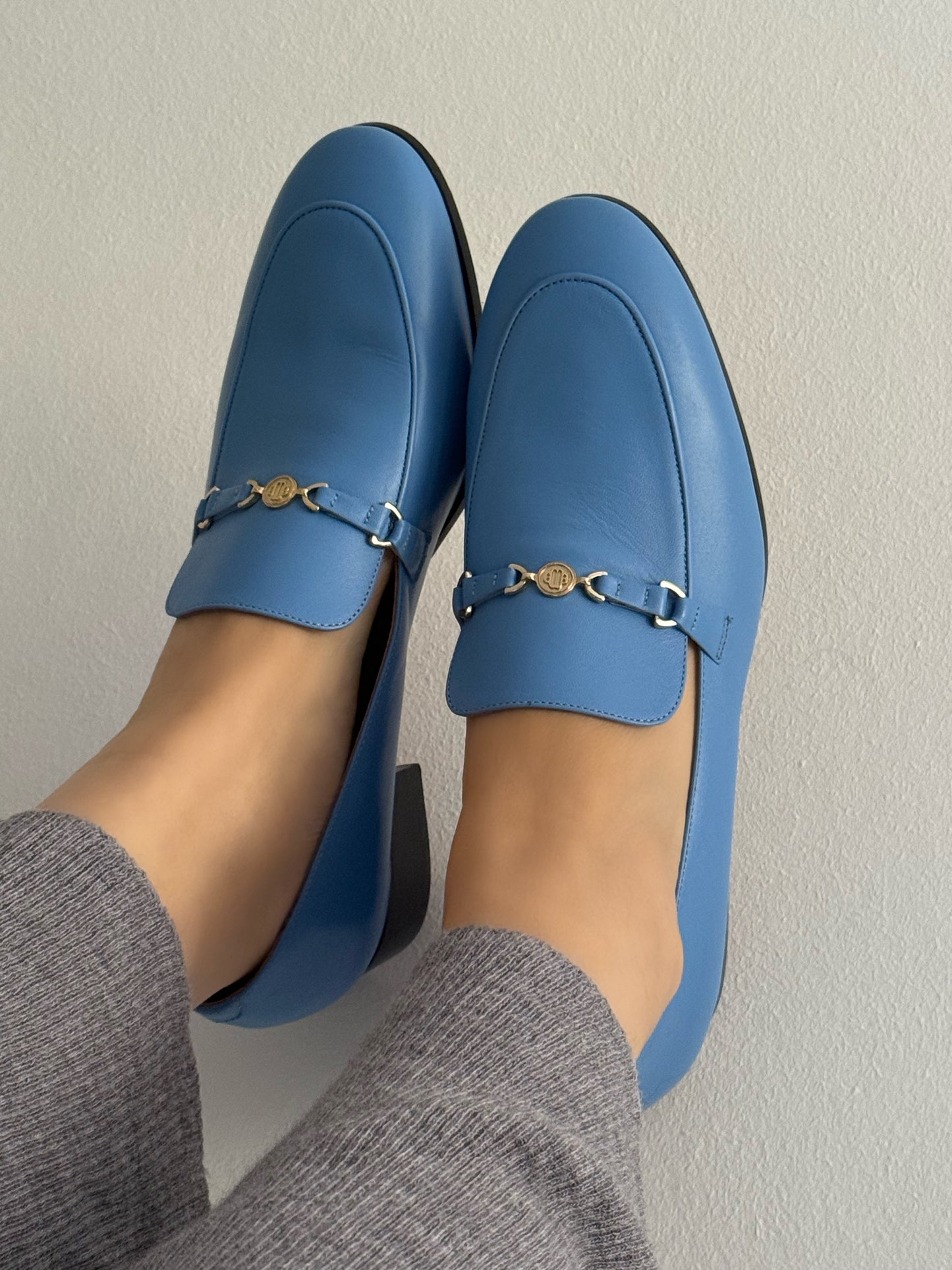 Maje Sky Blue Leather Loafers