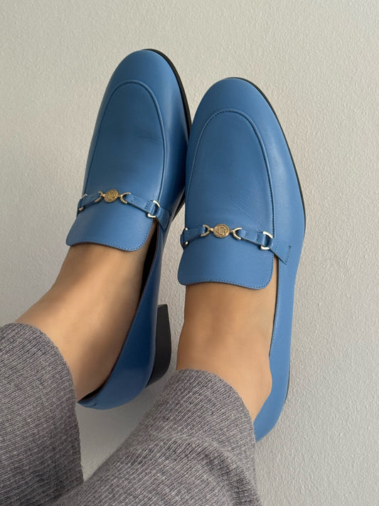 Maje Sky Blue Leather Loafers