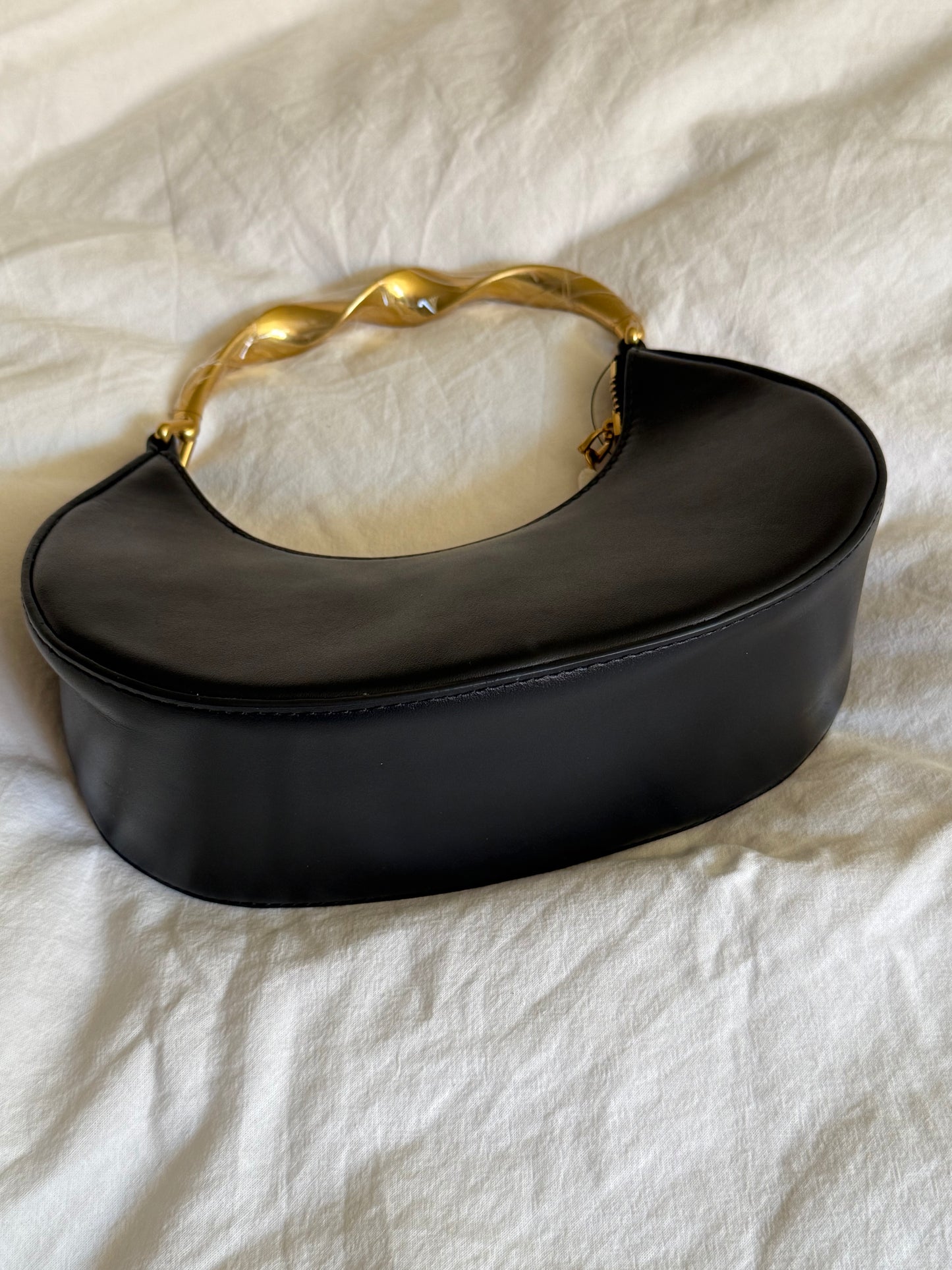 Simkhai Black Leather Handbag with Gold-Finish Hardware