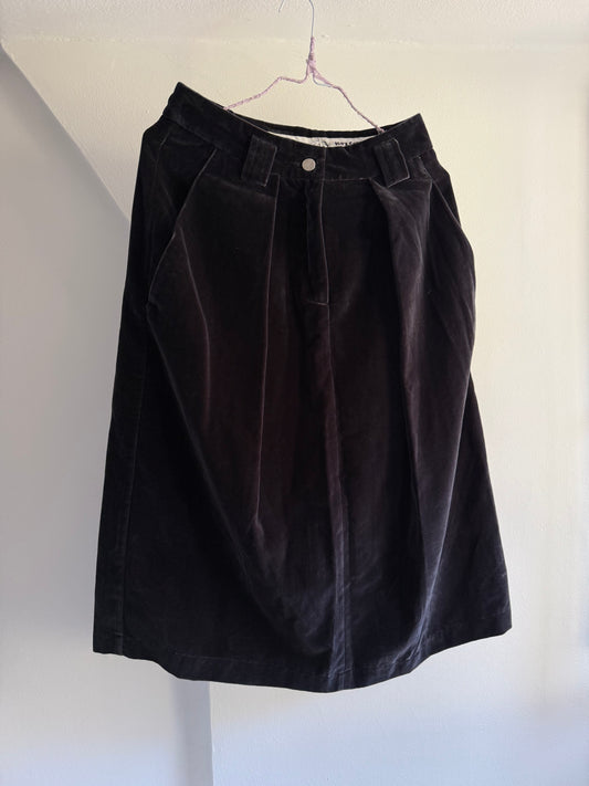 Anntian Dark Grey Velvet A-Line Midi Skirt