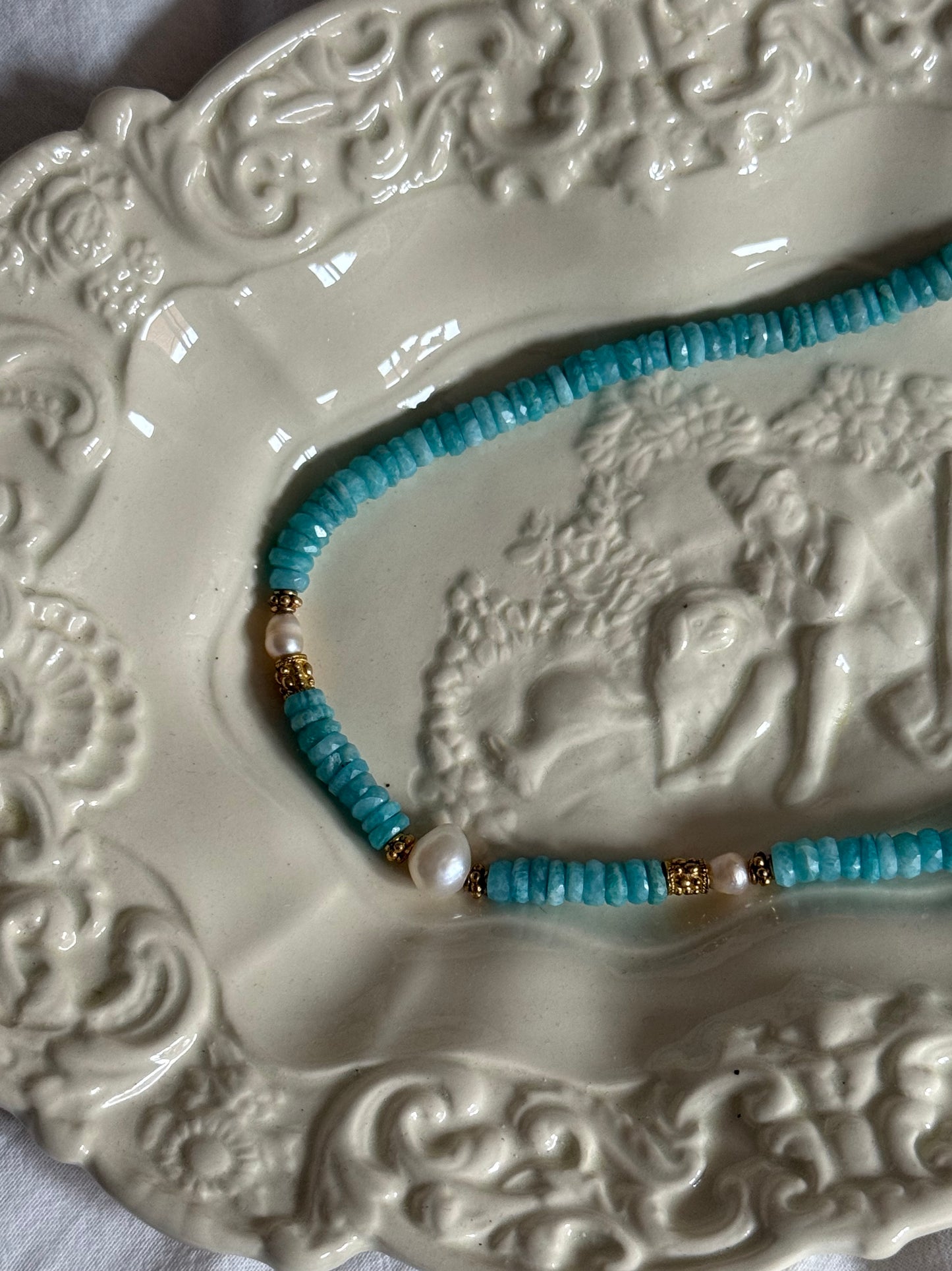 Amanda Marcucci Larimar and Fresh Water Pearls Necklace