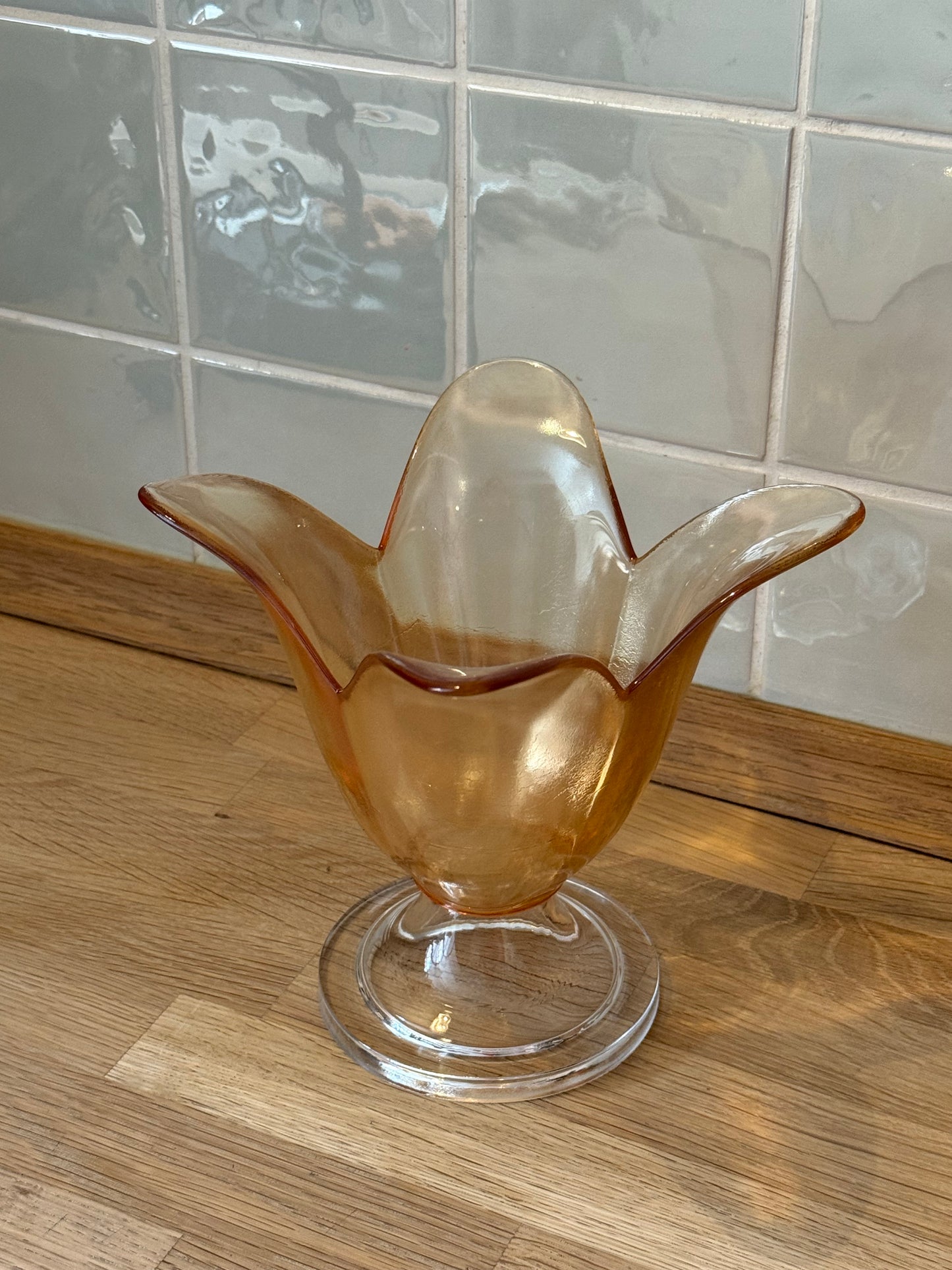 Vintage Amber Glass Pedestal Bowl