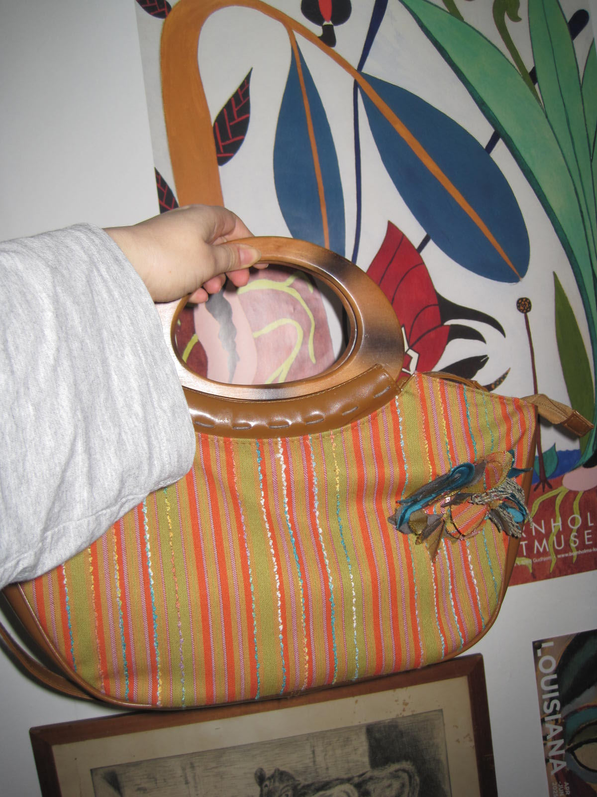 Vintage Bag and Matching Wallet with Flower Attachment