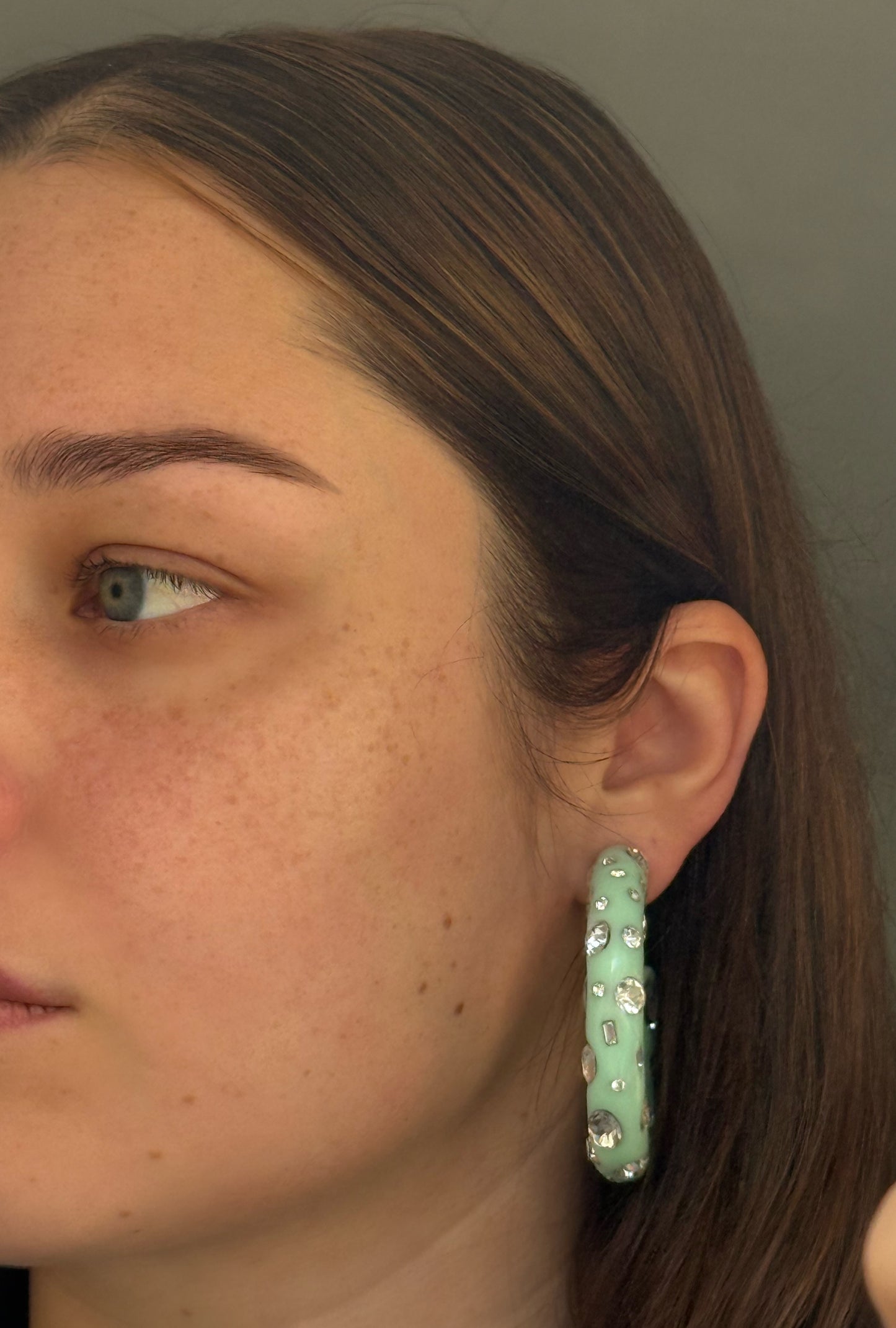 Dannijo Mint Green Resin Hoop Earrings with Crystal Embellishments