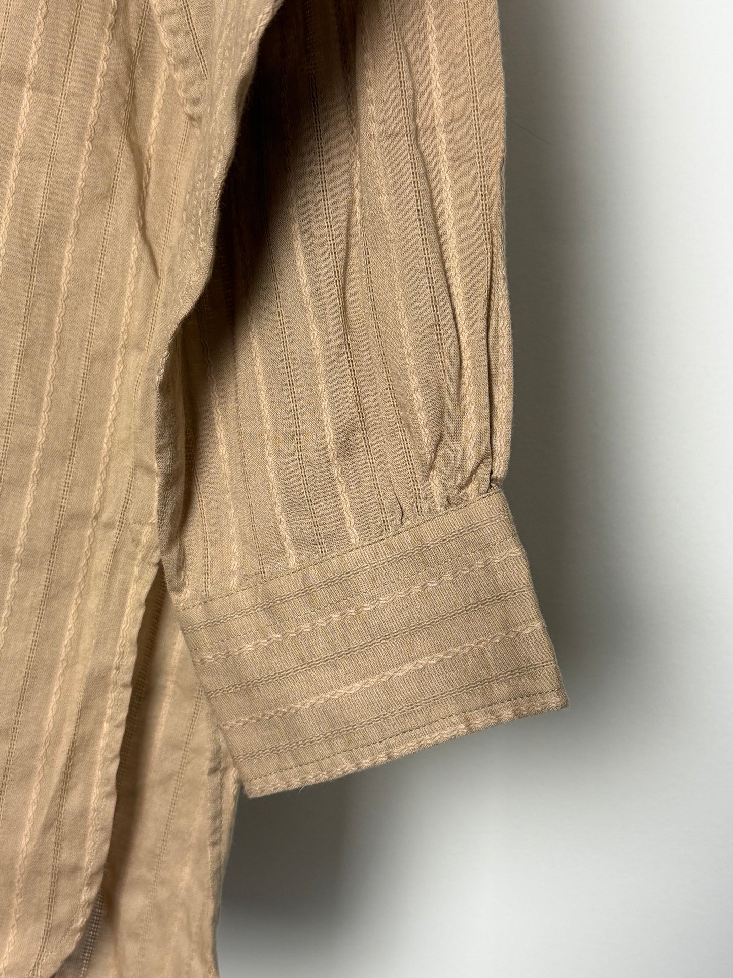 Christensen x Sigersen Beige Textured Cotton Blouse with Cropped Sleeves and Embroidered Star Detail