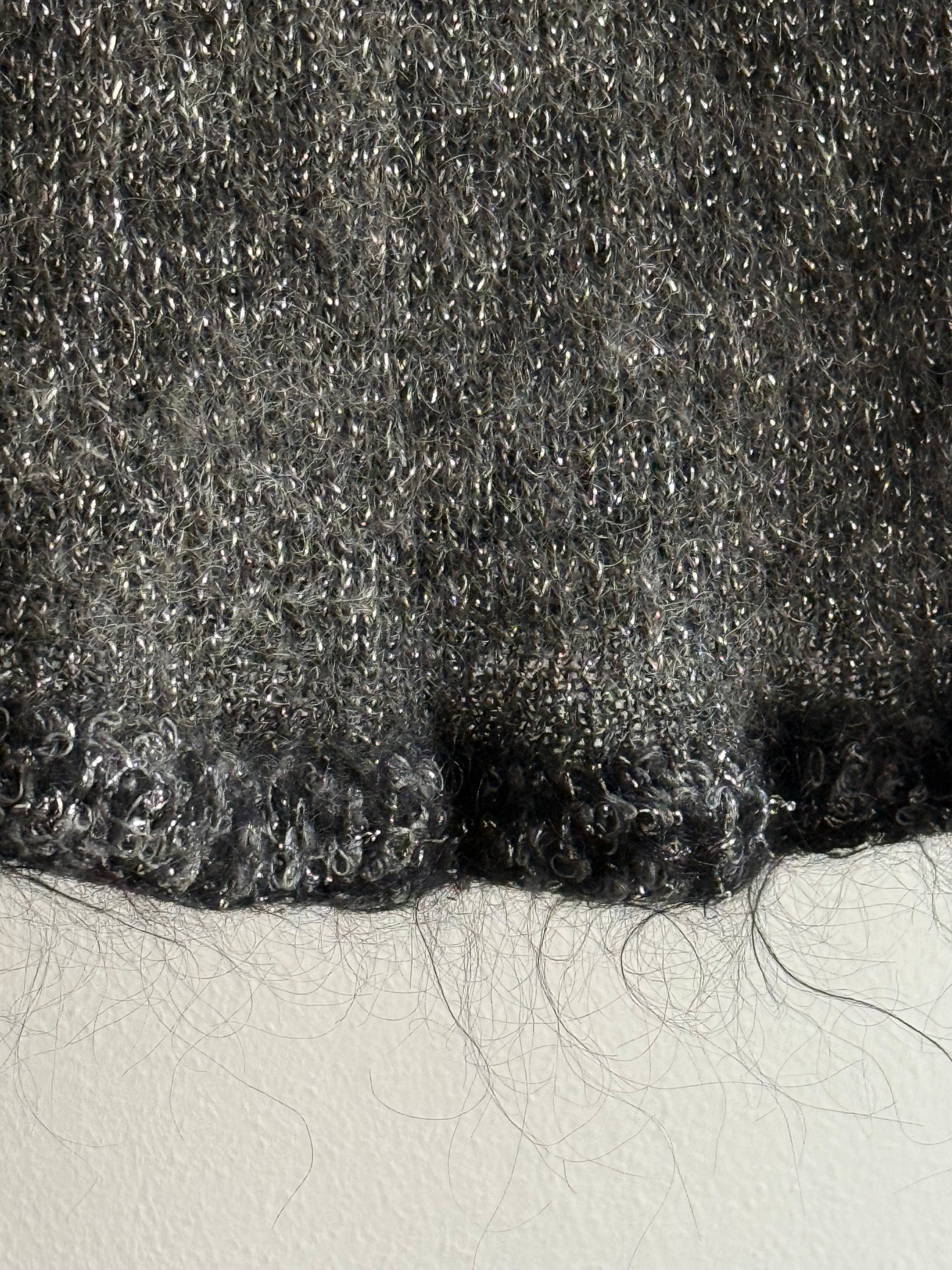 Vintage Mohair Blend Glitter Top with Pink and Blue Knitted Details on the Sleeves