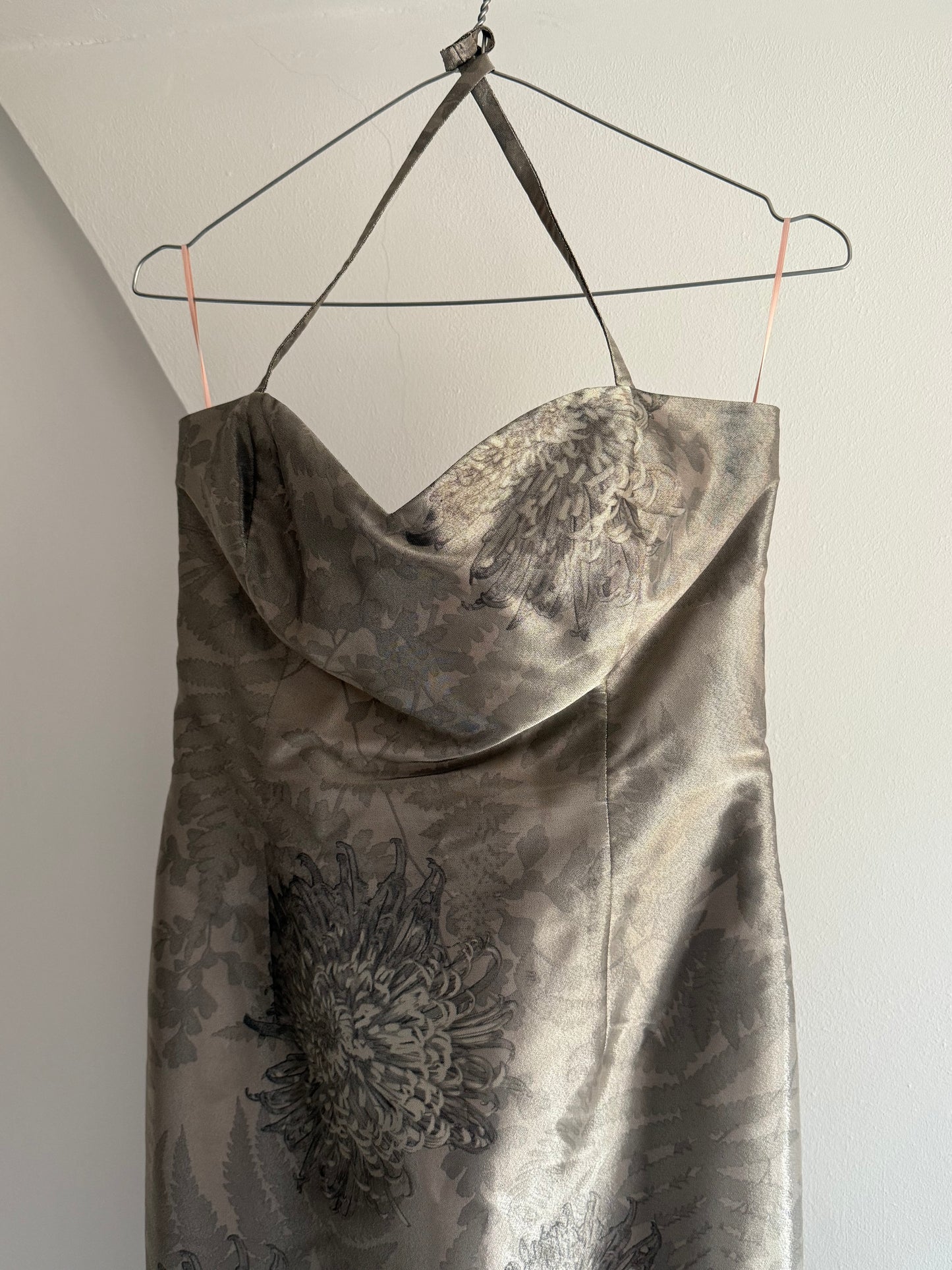 Rare Vintage 1999 Chloe Silver Floral Jacquard Halterneck Dress