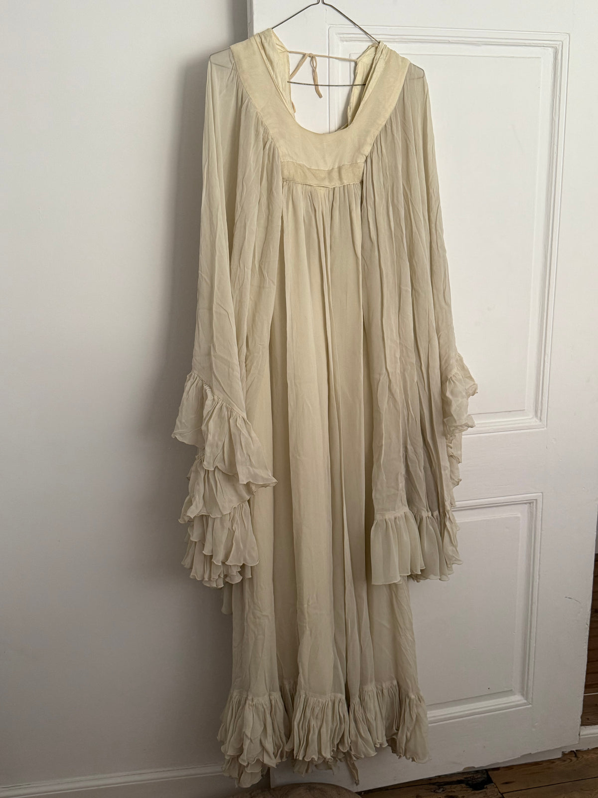 Vintage Ivory Chiffon Angel Sleeve Maxi Dress