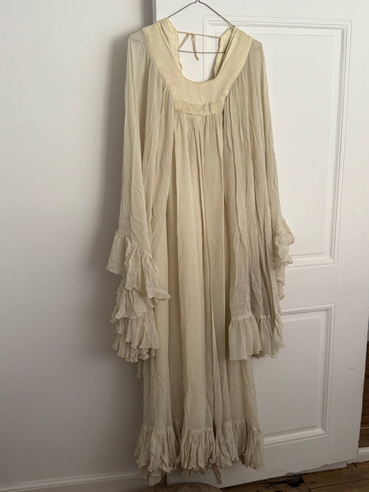 Vintage Ivory Chiffon Angel Sleeve Maxi Dress