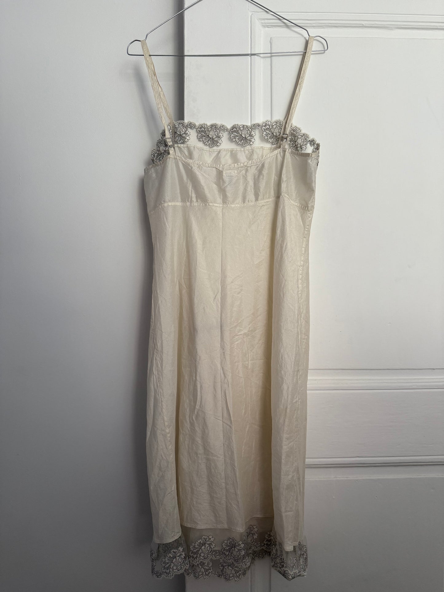 Vintage Dosa Ivory Romantic Silk Dress with Lace Trim