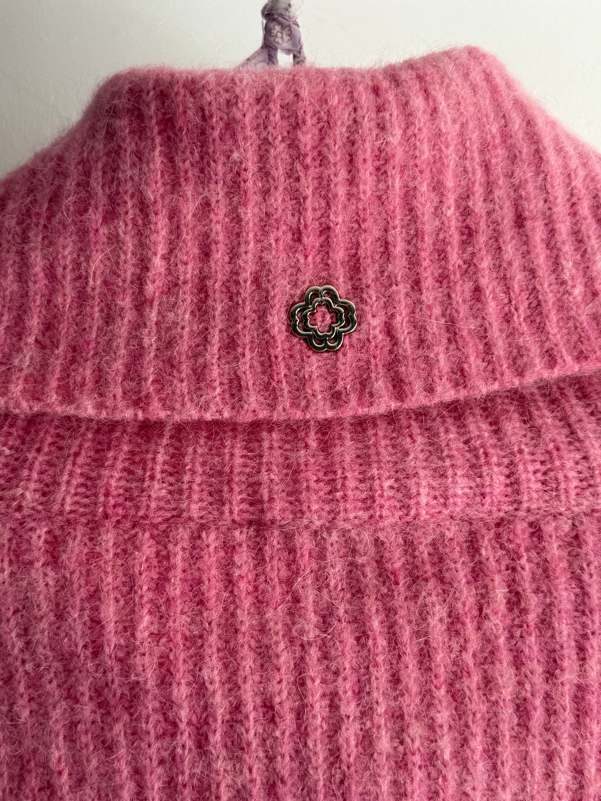 Maje Pink Alpaca Wool Blend High Collar Zip Cardigan