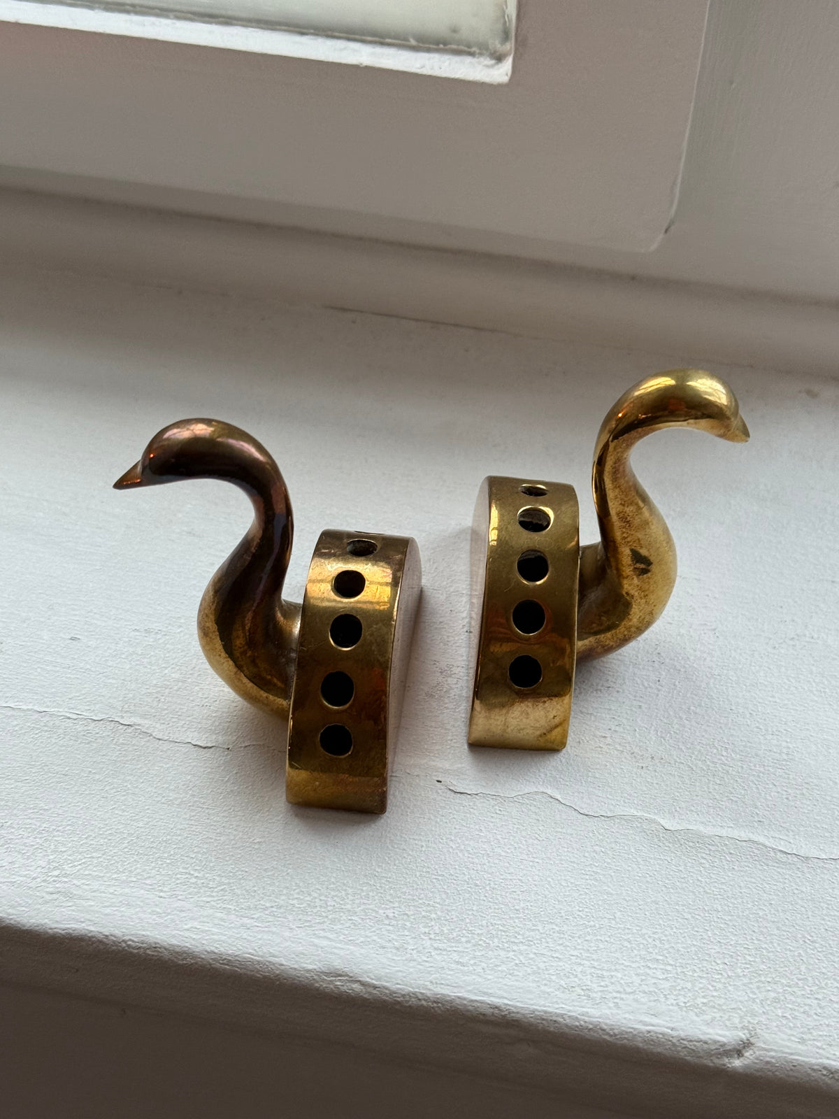 Vintage Brass Swan Cocktail Pick Holders Set of 2
